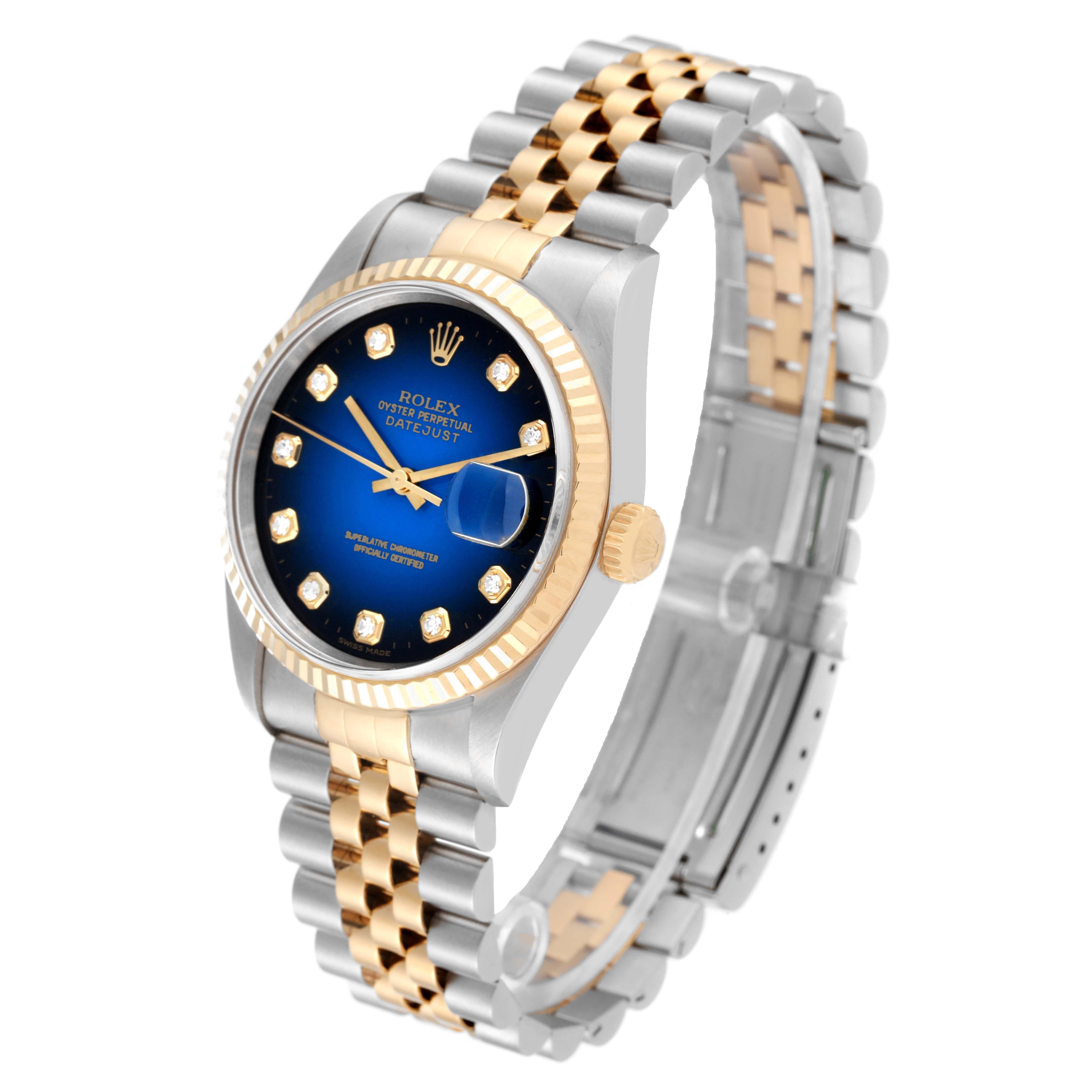 Rolex Datejust Blue Vignette Diamond Dial Steel Yellow Gold Mens Watch 8