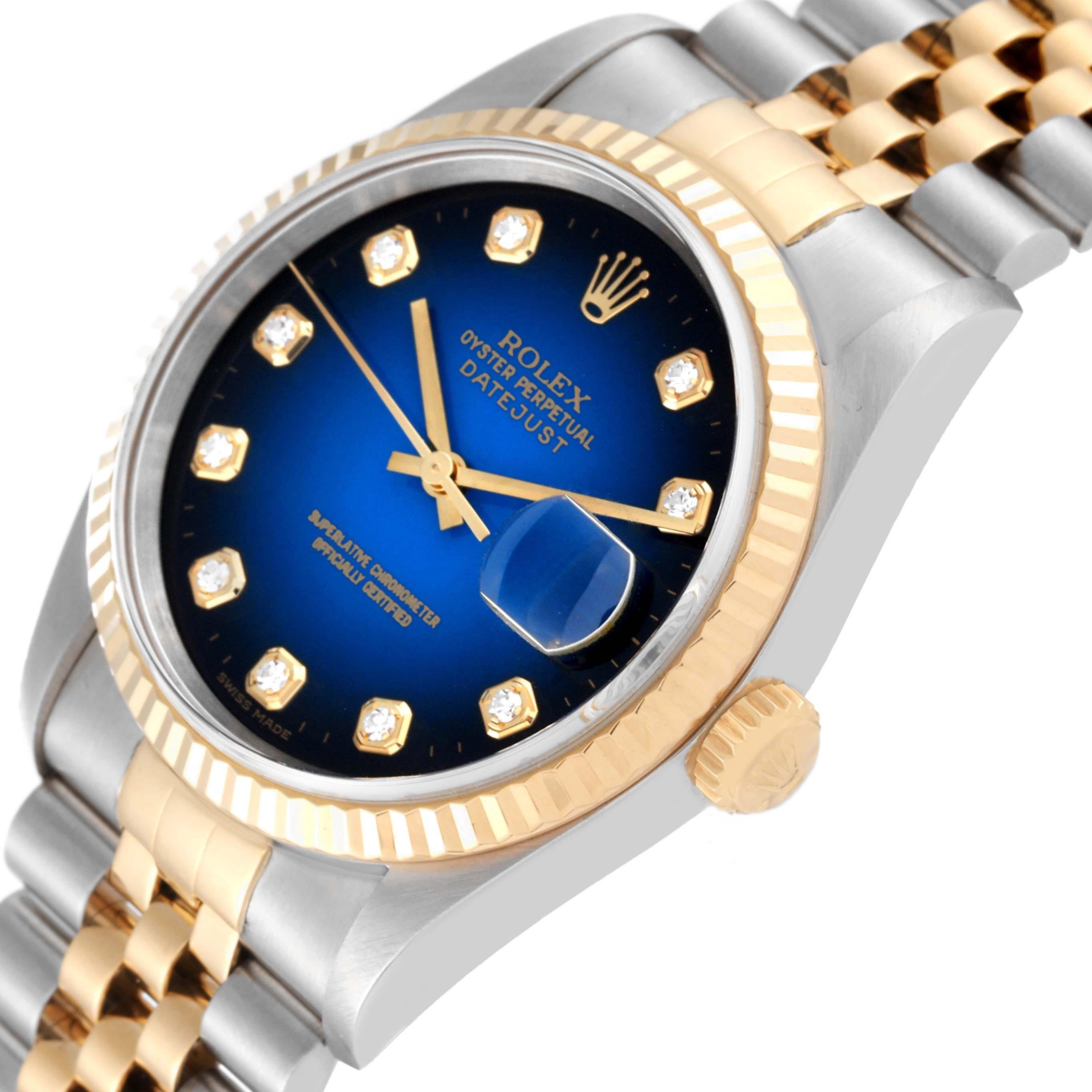 Men's Rolex Datejust Blue Vignette Diamond Dial Steel Yellow Gold Mens Watch