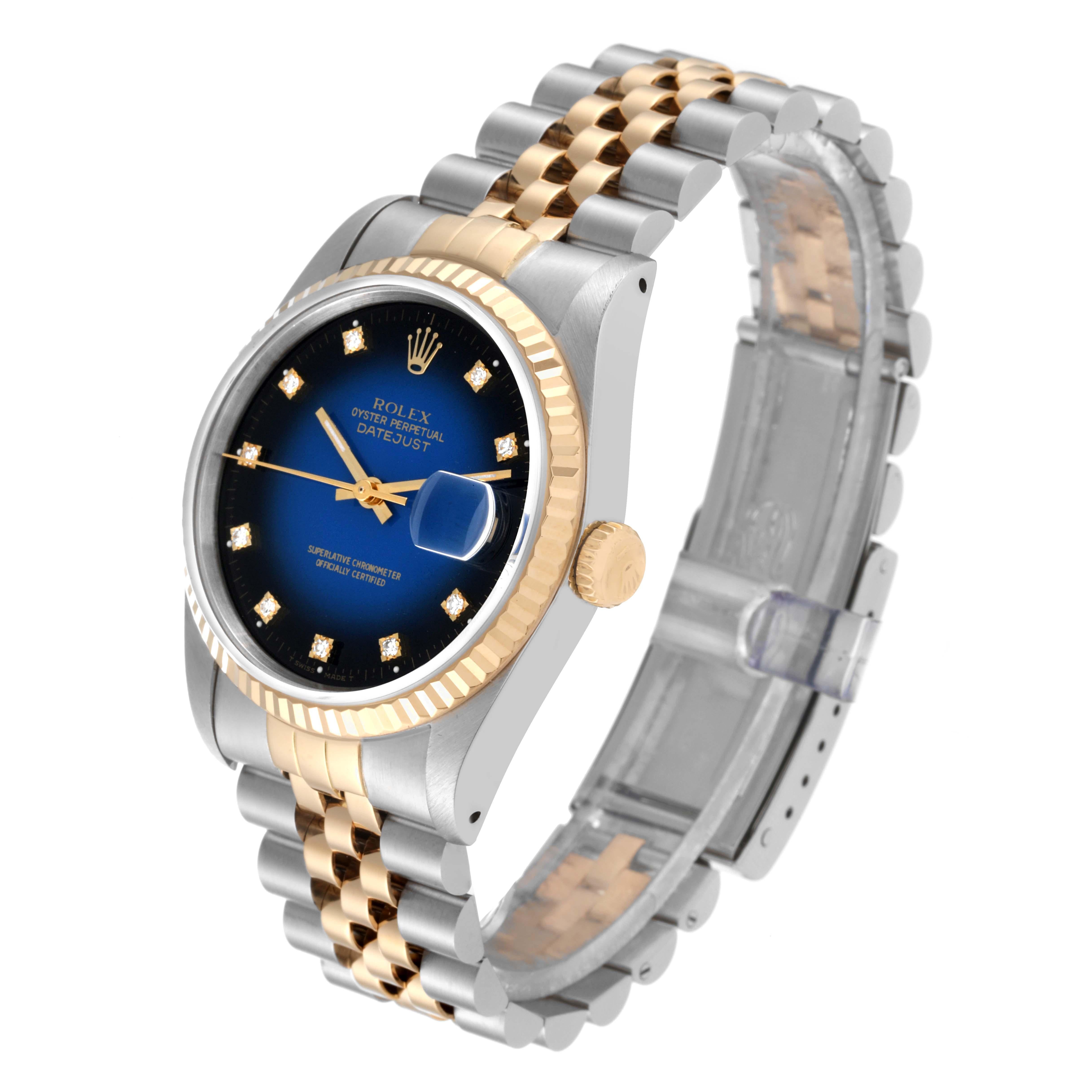 Men's Rolex Datejust Blue Vignette Diamond Dial Steel Yellow Gold Mens Watch