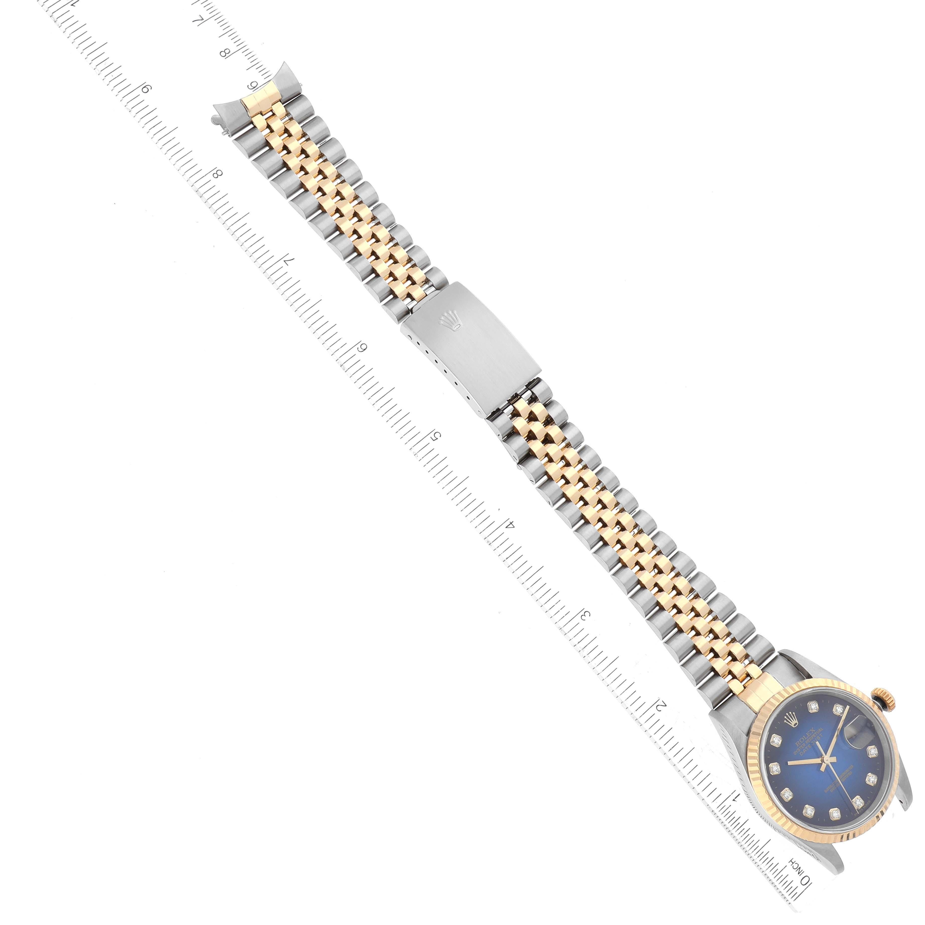 Rolex Datejust Blue Vignette Diamond Dial Steel Yellow Gold Mens Watch 2
