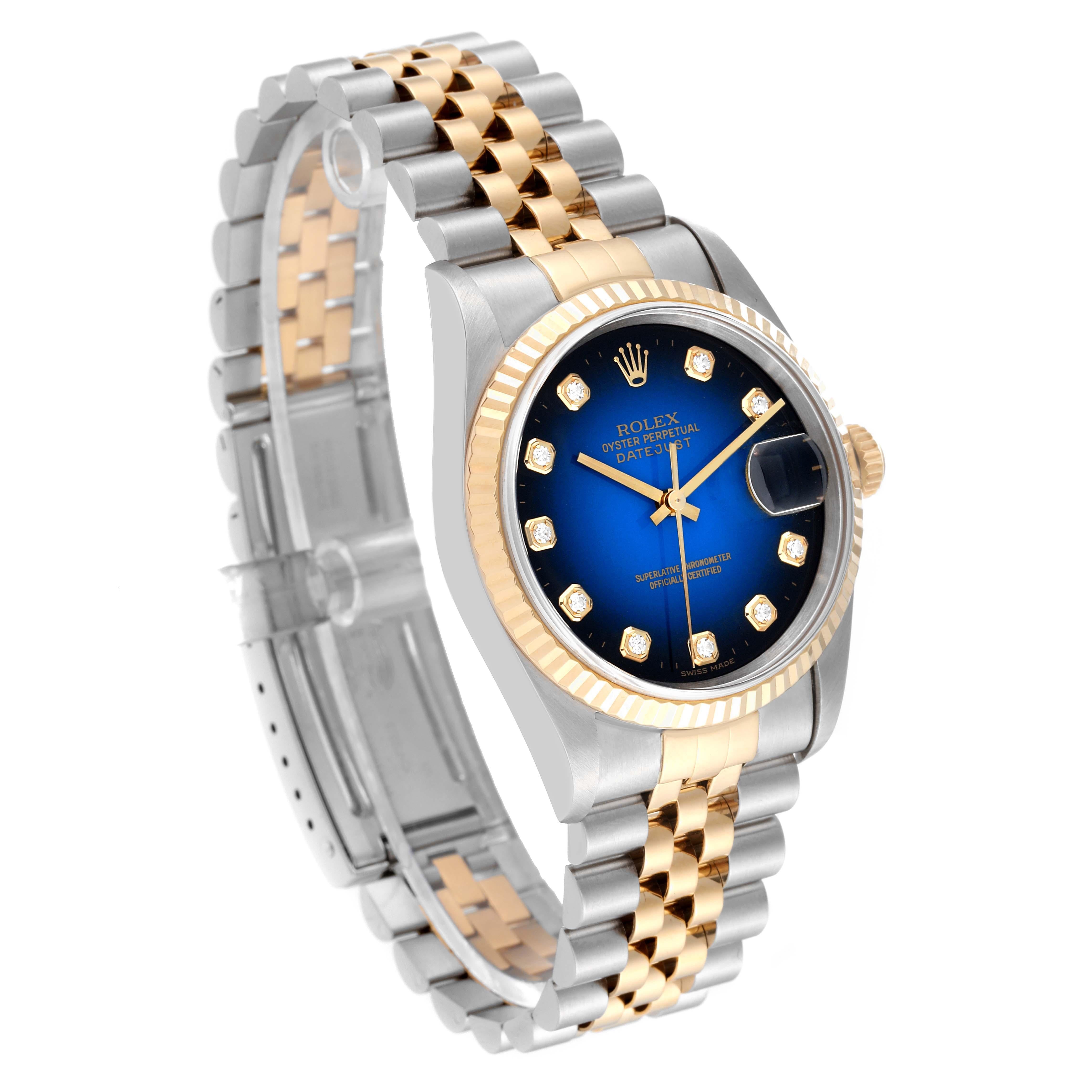 Rolex Datejust Blue Vignette Diamond Dial Steel Yellow Gold Mens Watch 5