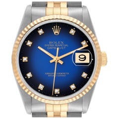 Rolex Datejust Blue Vignette Diamond Dial Steel Yellow Gold Mens Watch