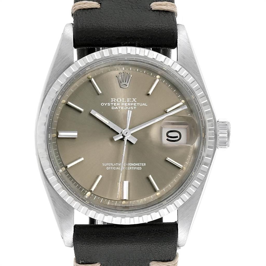 Rolex Datejust Bronze Dial Brown Leather Vintage Mens Watch 1603. Officially certified chronometer self-winding movement. Stainless steel oyster case 36.0 mm in diameter. Rolex logo on a crown. Stainless steel engine turned bezel. Acrylic crystal
