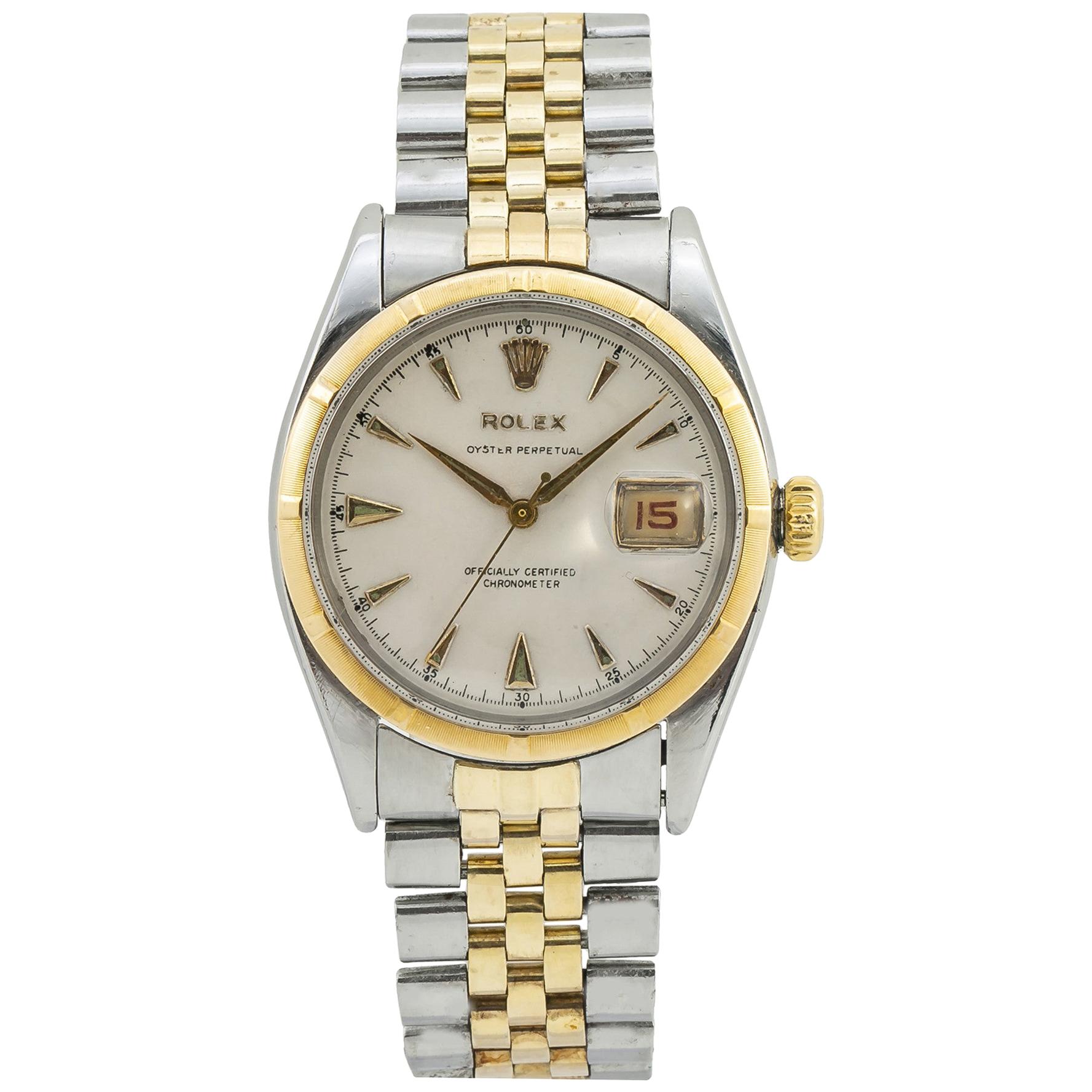 Rolex Datejust Bubbleback Vintage 6305 Men's Automatic Watch 18 Karat Two-Tone
