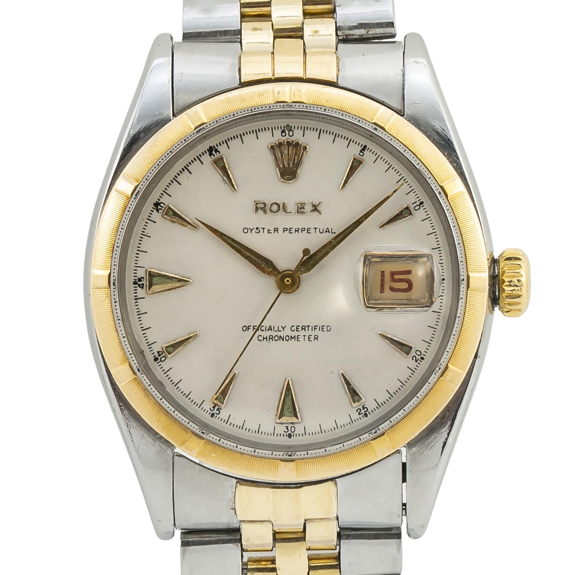 Modern Rolex Datejust Bubbleback Vintage 6305 Men's Automatic Watch 18 Karat Two-Tone