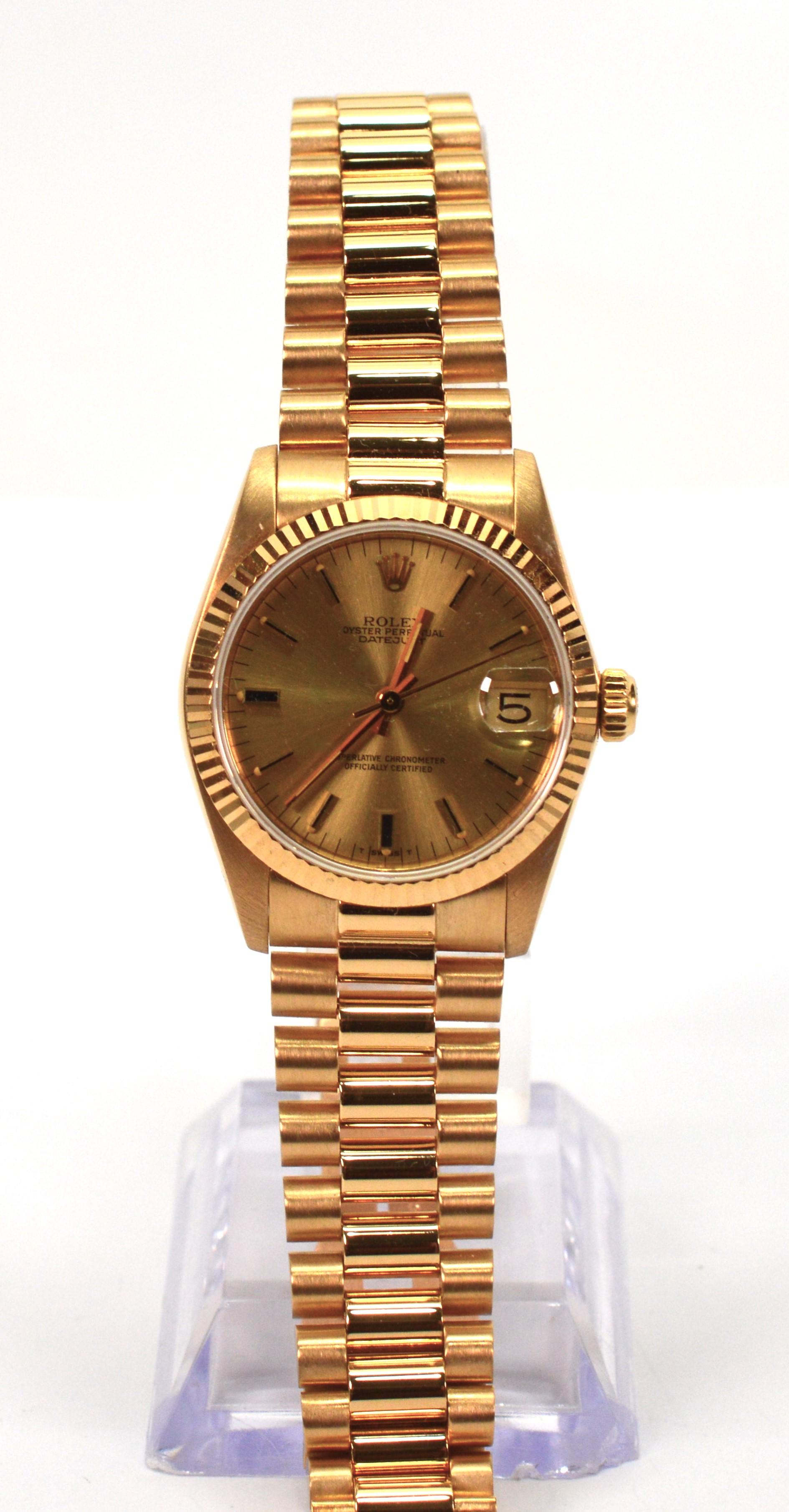 Rolex Datejust Calibre 18 Karat Yellow Gold Bracelet Wrist Watch 6