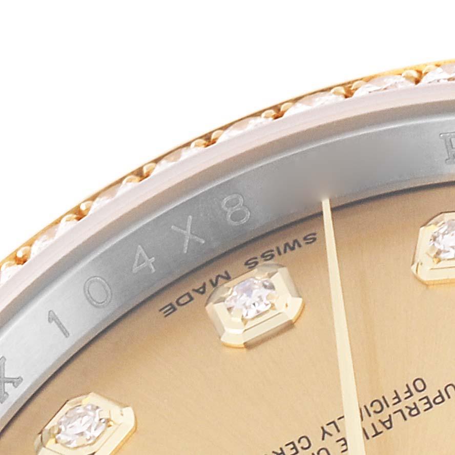 Rolex Datejust Champagner Zifferblatt Stahl Gelbgold Diamant Herrenuhr 116243. Offiziell zertifiziertes Chronometerwerk mit automatischem Aufzug. Gehäuse aus Edelstahl mit einem Durchmesser von 36.0 mm.  Rolex Logo auf einer Krone aus 18k Gelbgold.