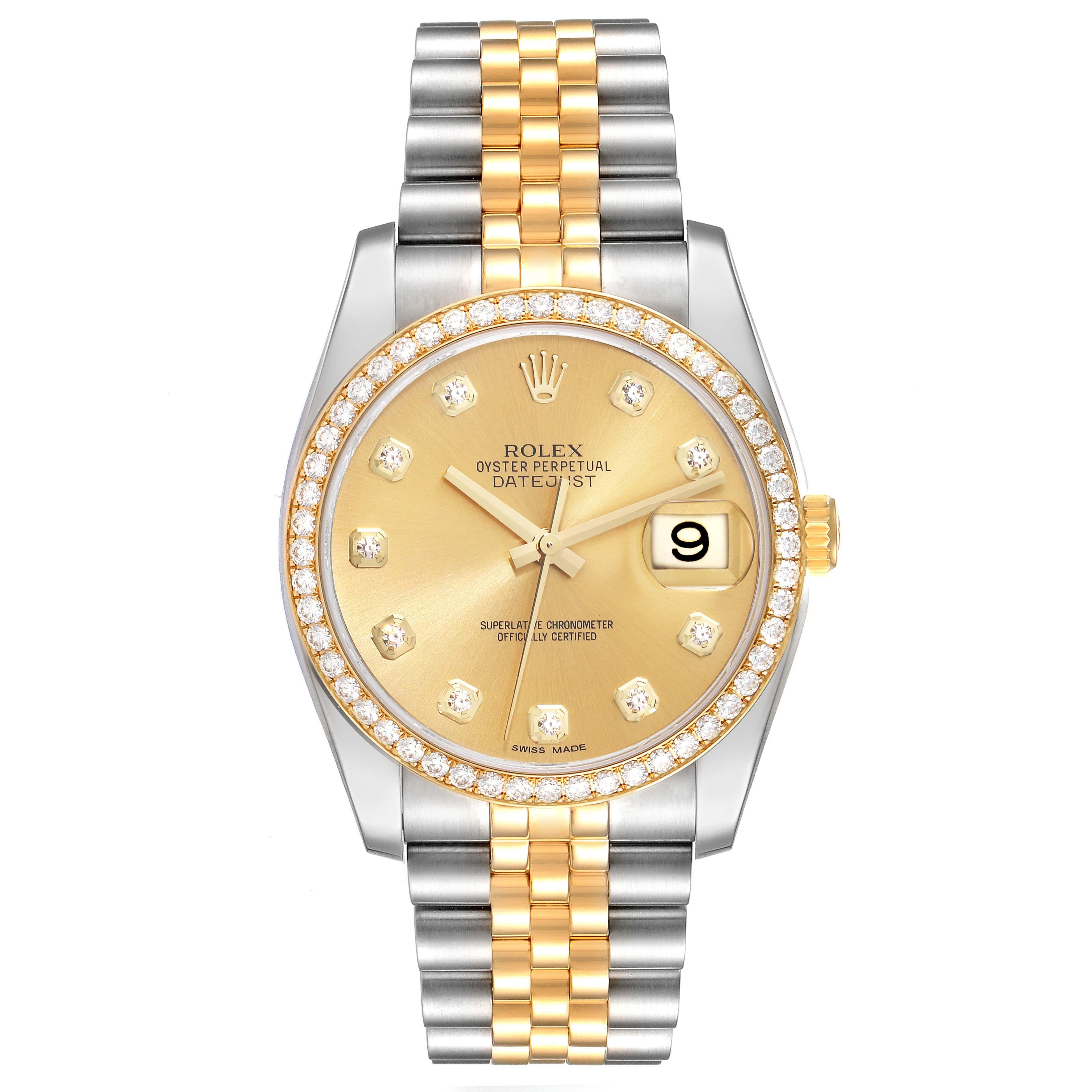 Rolex Datejust Champagne Dial Steel Yellow Gold Diamond Men's Watch 116243 2