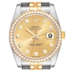 Rolex Datejust Champagne Dial Steel Yellow Gold Diamond Men's Watch 116243