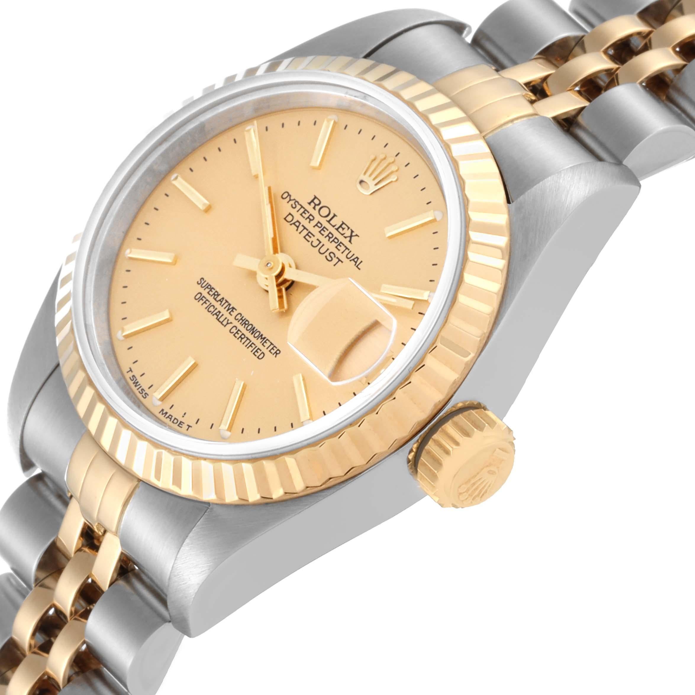 Rolex Datejust Champagne Dial Steel Yellow Gold Ladies Watch 69173 Box Papers In Excellent Condition In Atlanta, GA