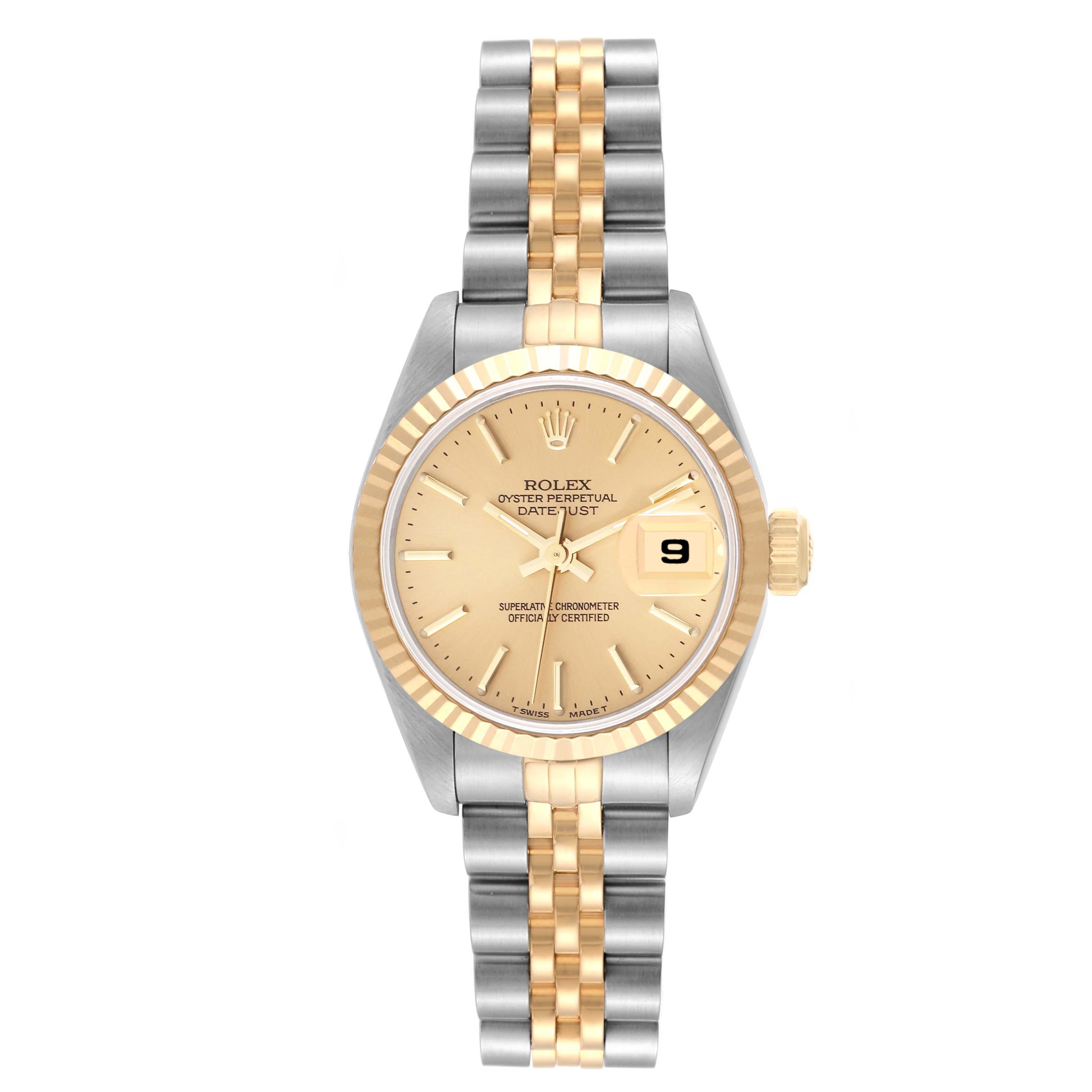 Women's Rolex Datejust Champagne Dial Steel Yellow Gold Ladies Watch 69173 Box Papers