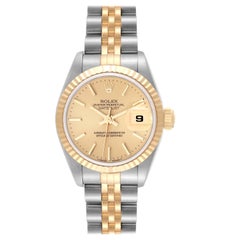 Rolex Datejust Champagne Dial Steel Yellow Gold Ladies Watch 69173 Box Papers