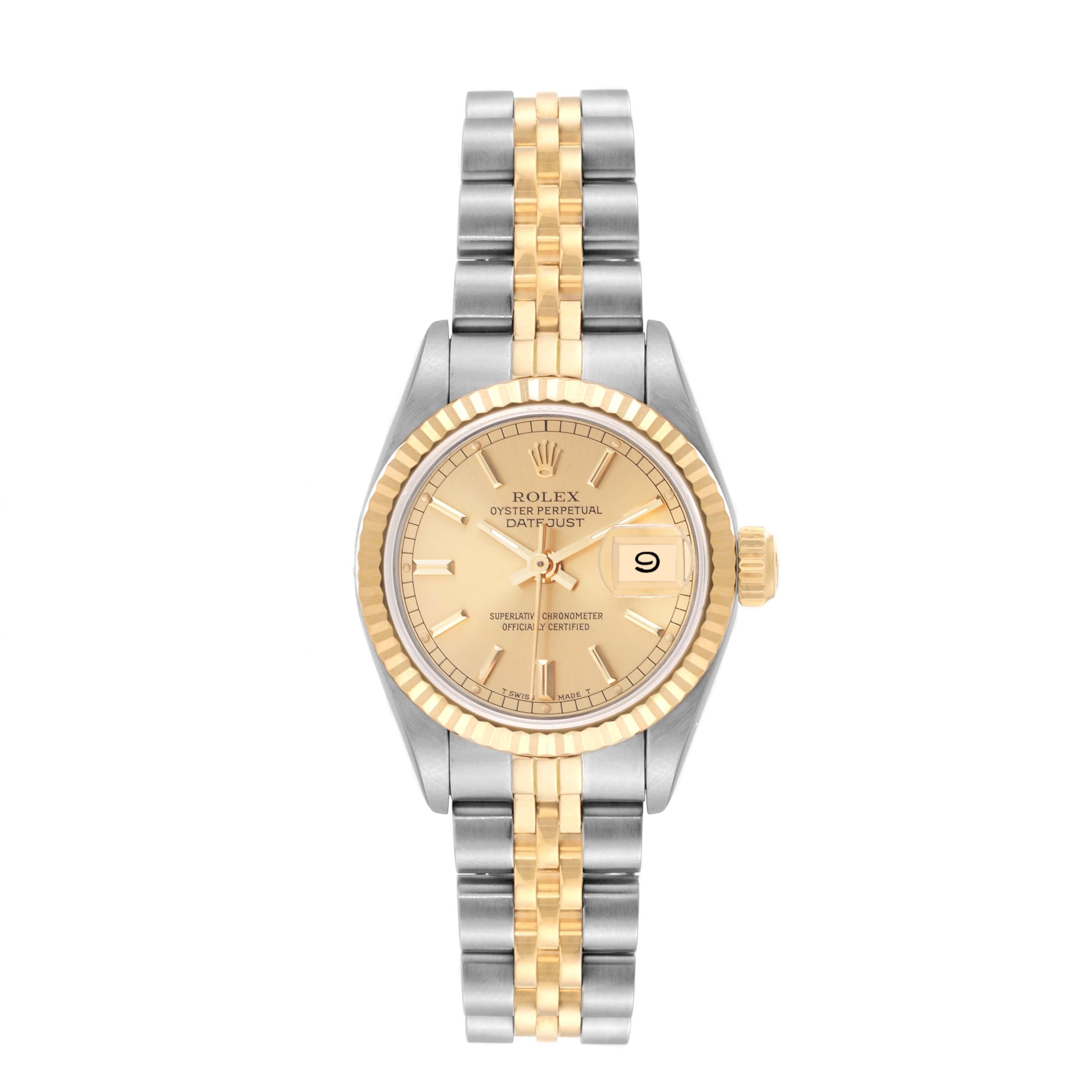 Rolex Datejust Champagne Dial Steel Yellow Gold Ladies Watch 69173 In Good Condition In Atlanta, GA