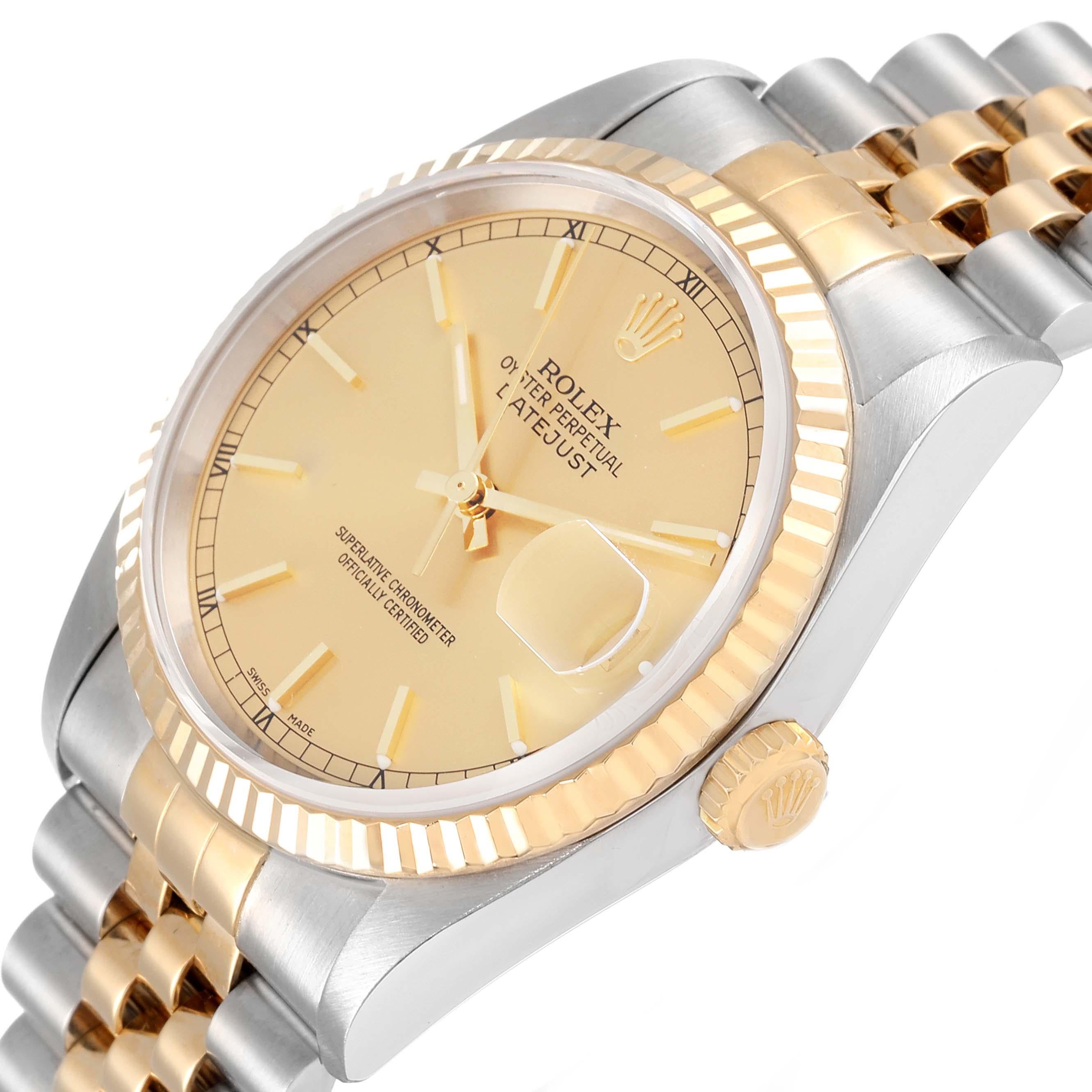 Men's Rolex Datejust Champagne Dial Steel Yellow Gold Mens Watch 16233 Box Papers