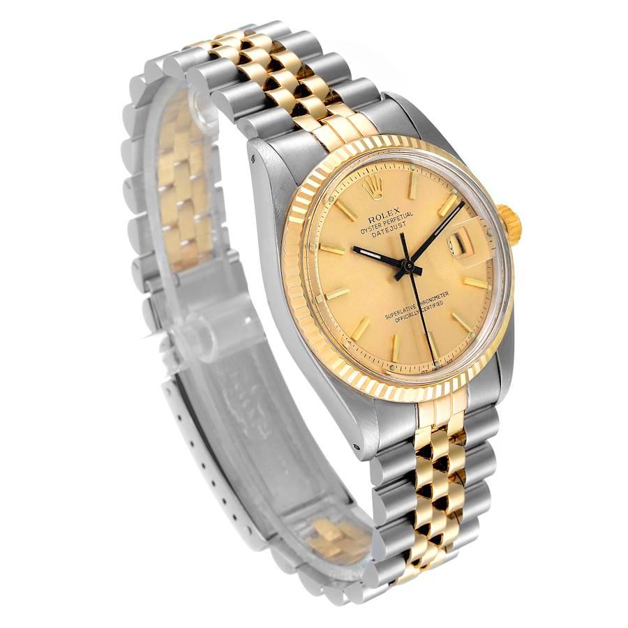 Rolex Datejust Champagne Dial Steel Yellow Gold Vintage Mens Watch 1601 In Good Condition For Sale In Atlanta, GA