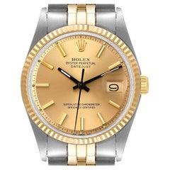 Rolex Montre Datejust champagne vintage en acier et or jaune avec cadran, pour hommes 1601