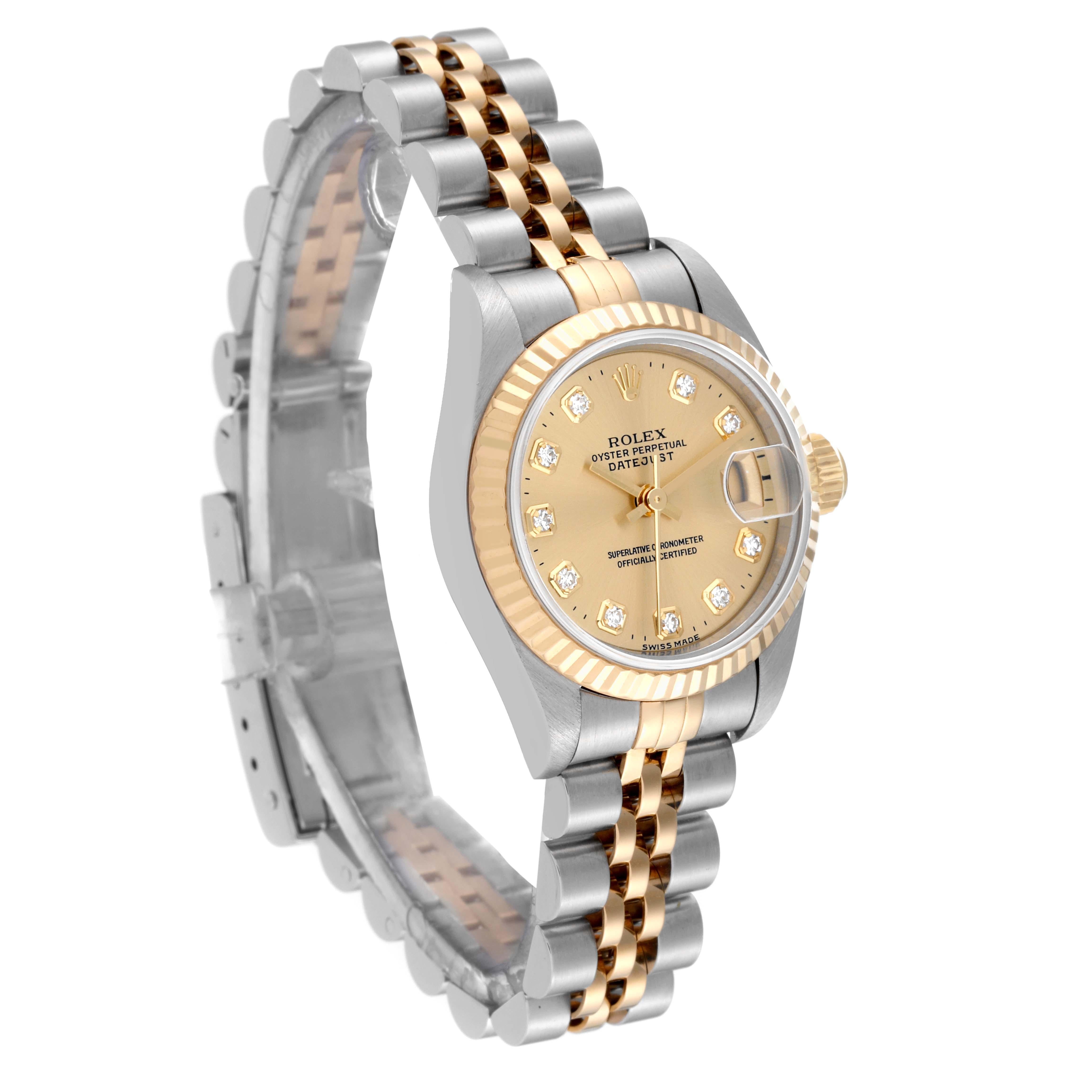 Rolex Datejust Champagne Diamond Dial Steel Yellow Gold Ladies Watch 69173 In Excellent Condition In Atlanta, GA