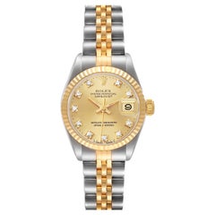 Rolex Montre Datejust Champagne avec cadran en acier et or jaune et diamants, pour femmes 69173