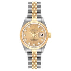 Vintage Rolex Datejust Champagne Diamond Dial Steel Yellow Gold Ladies Watch 69173
