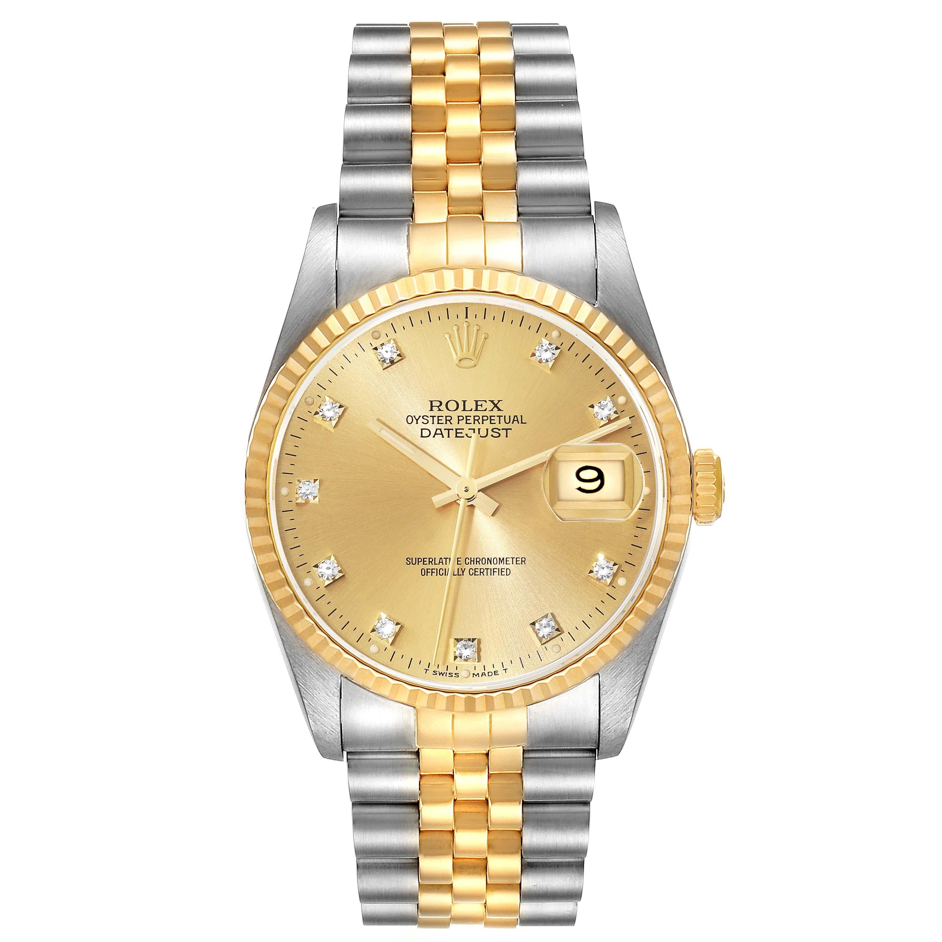 Rolex Datejust Champagne Diamond Dial Steel Yellow Gold Mens Watch 16233 For Sale 6