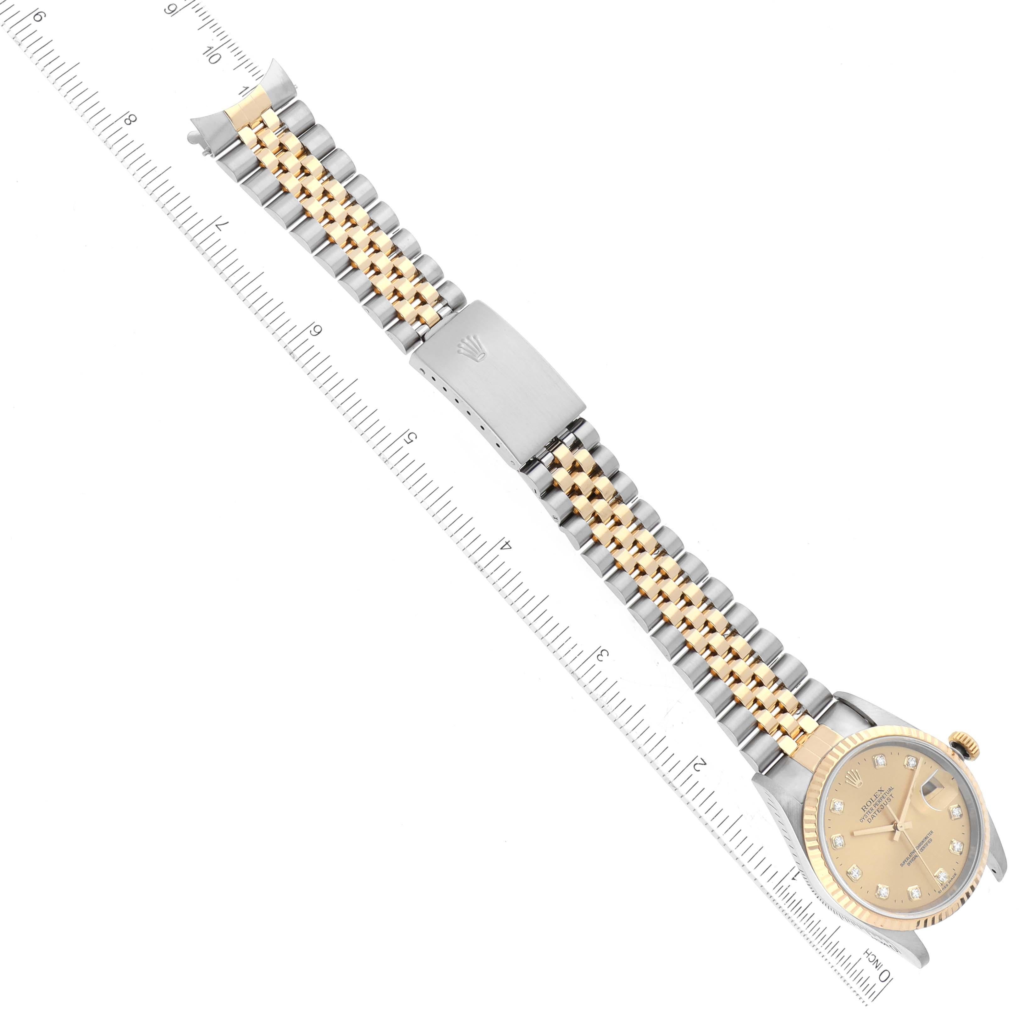 Rolex Datejust Champagne Diamond Dial Steel Yellow Gold Mens Watch 16233 7