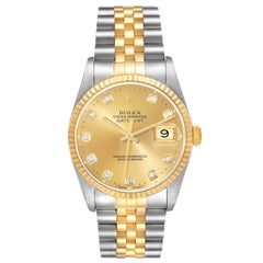 Rolex Datejust Champagne Diamond Dial Steel Yellow Gold Mens Watch 16233
