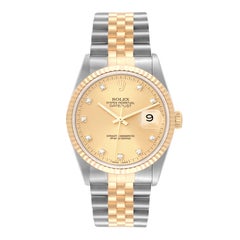 Rolex Datejust Champagne Diamond Dial Steel Yellow Gold Mens Watch 16233