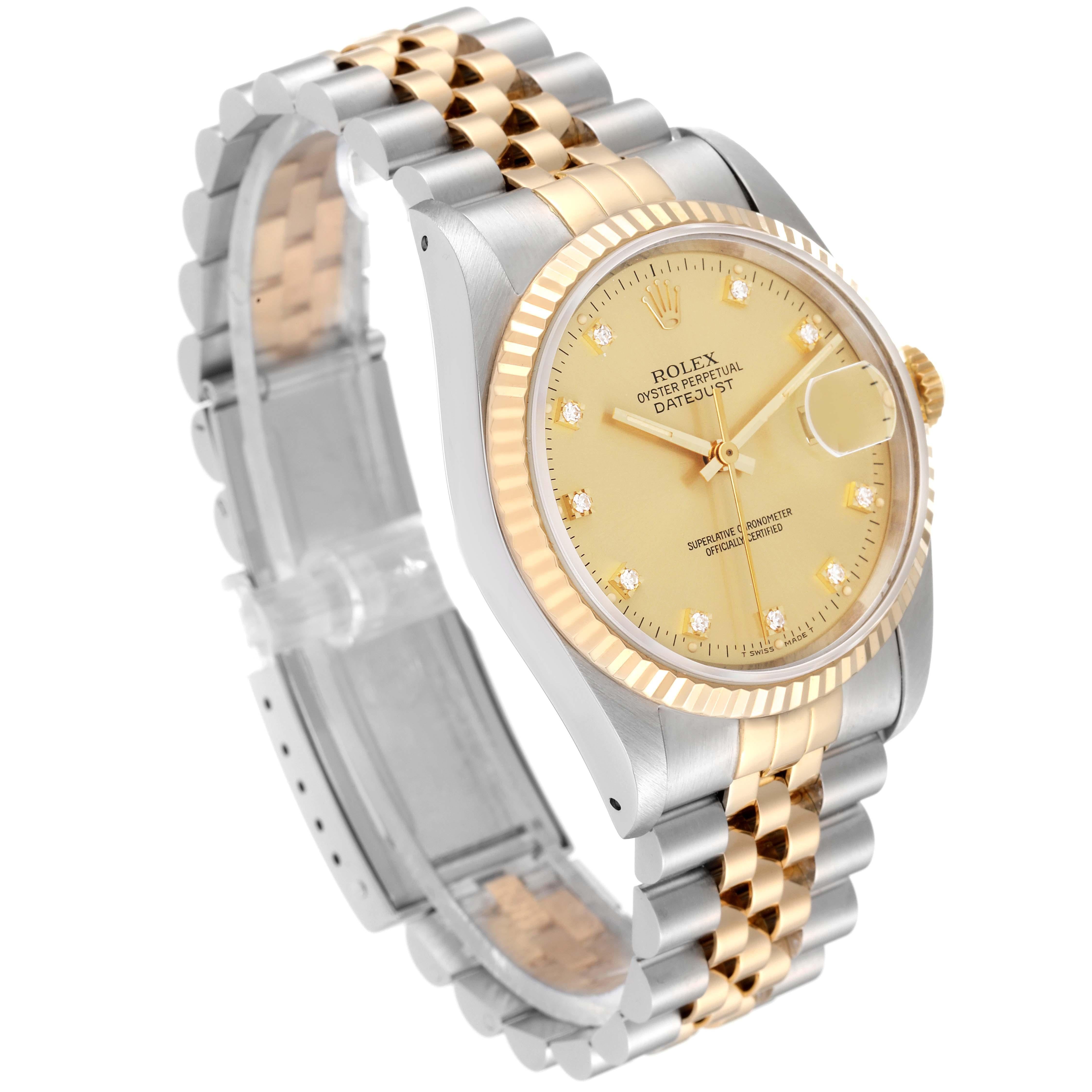 Rolex Datejust Champagne Diamond Dial Steel Yellow Gold Mens Watch 16233 In Excellent Condition In Atlanta, GA