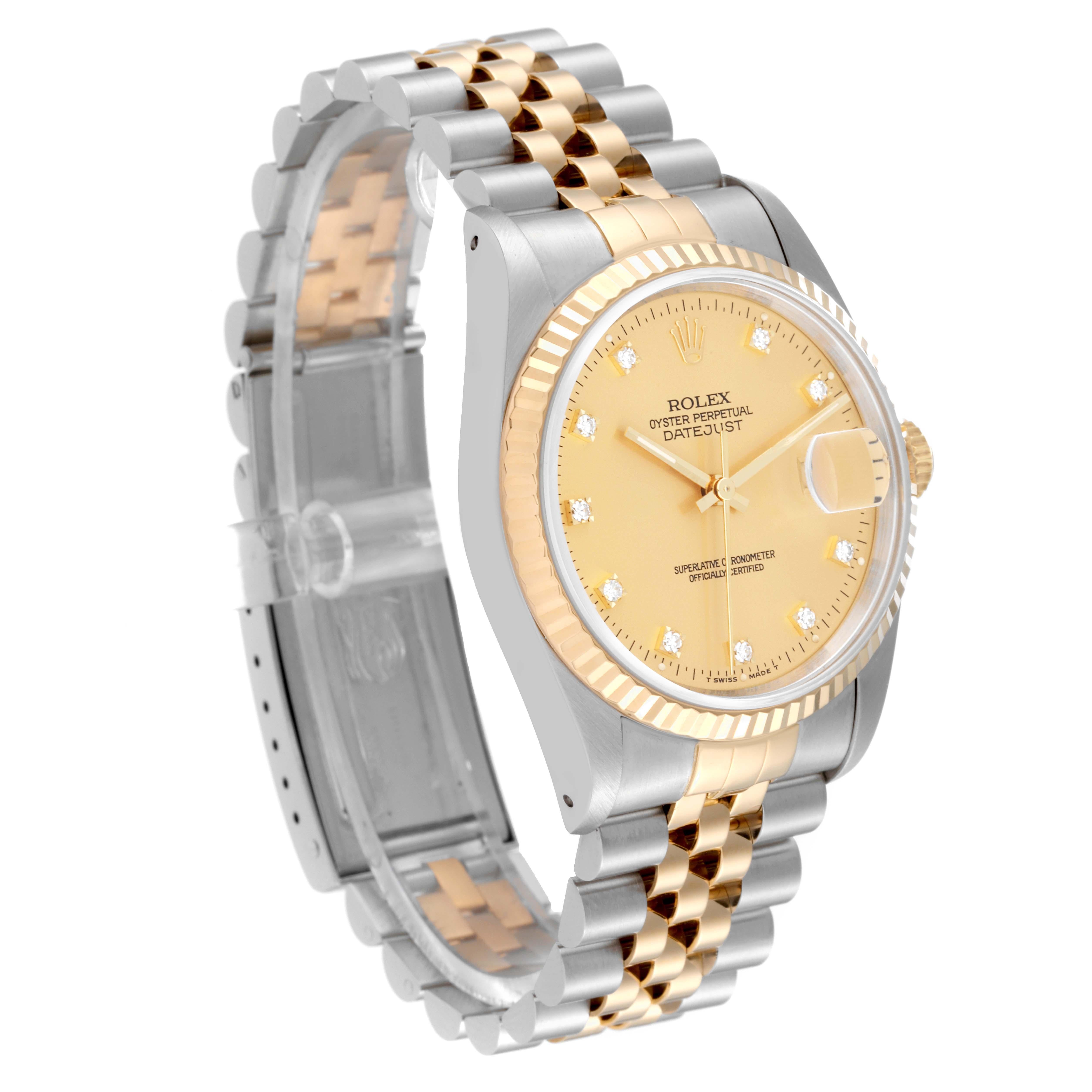 Rolex Datejust Champagne Diamond Dial Steel Yellow Gold Mens Watch 16233 In Excellent Condition For Sale In Atlanta, GA