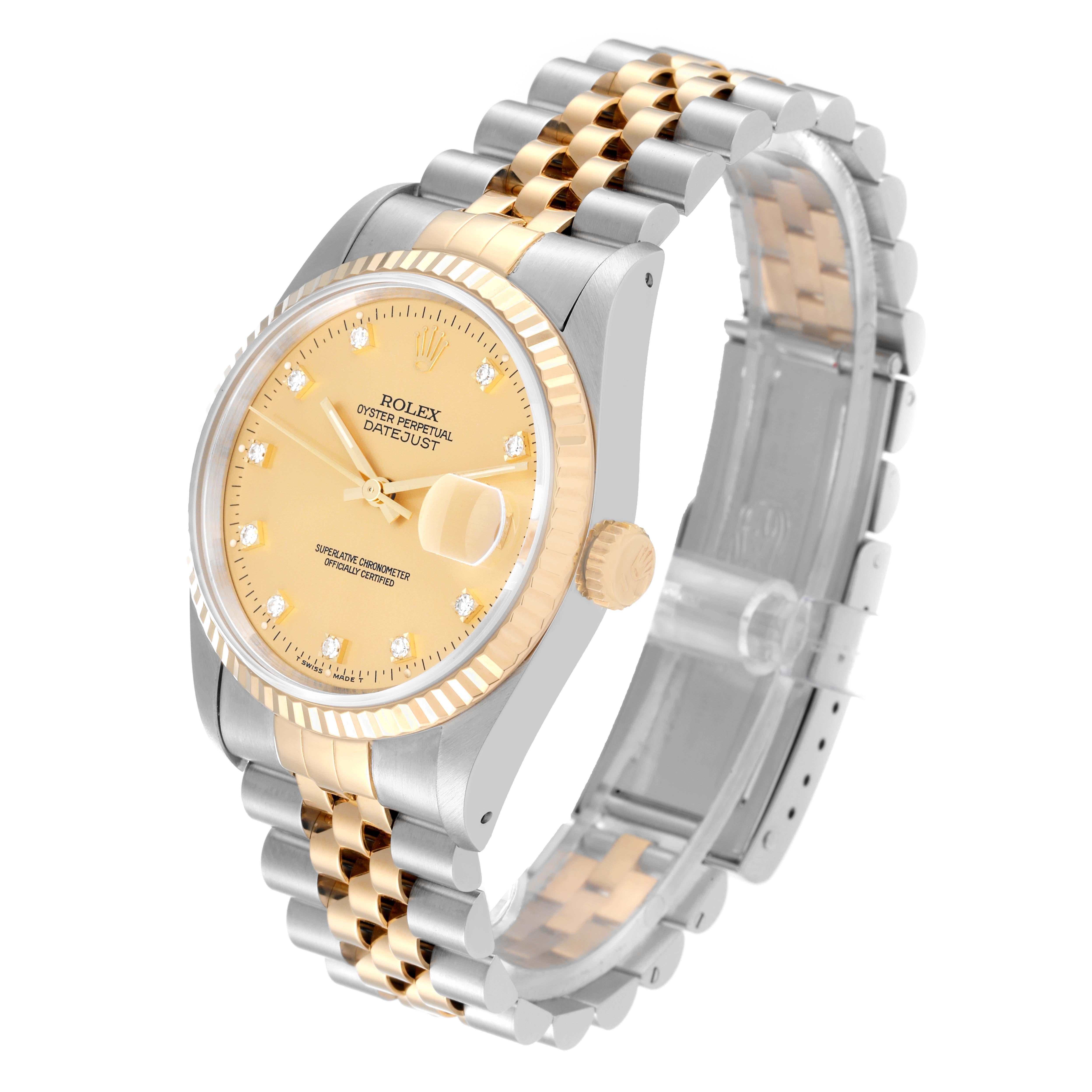 Men's Rolex Datejust Champagne Diamond Dial Steel Yellow Gold Mens Watch 16233 For Sale