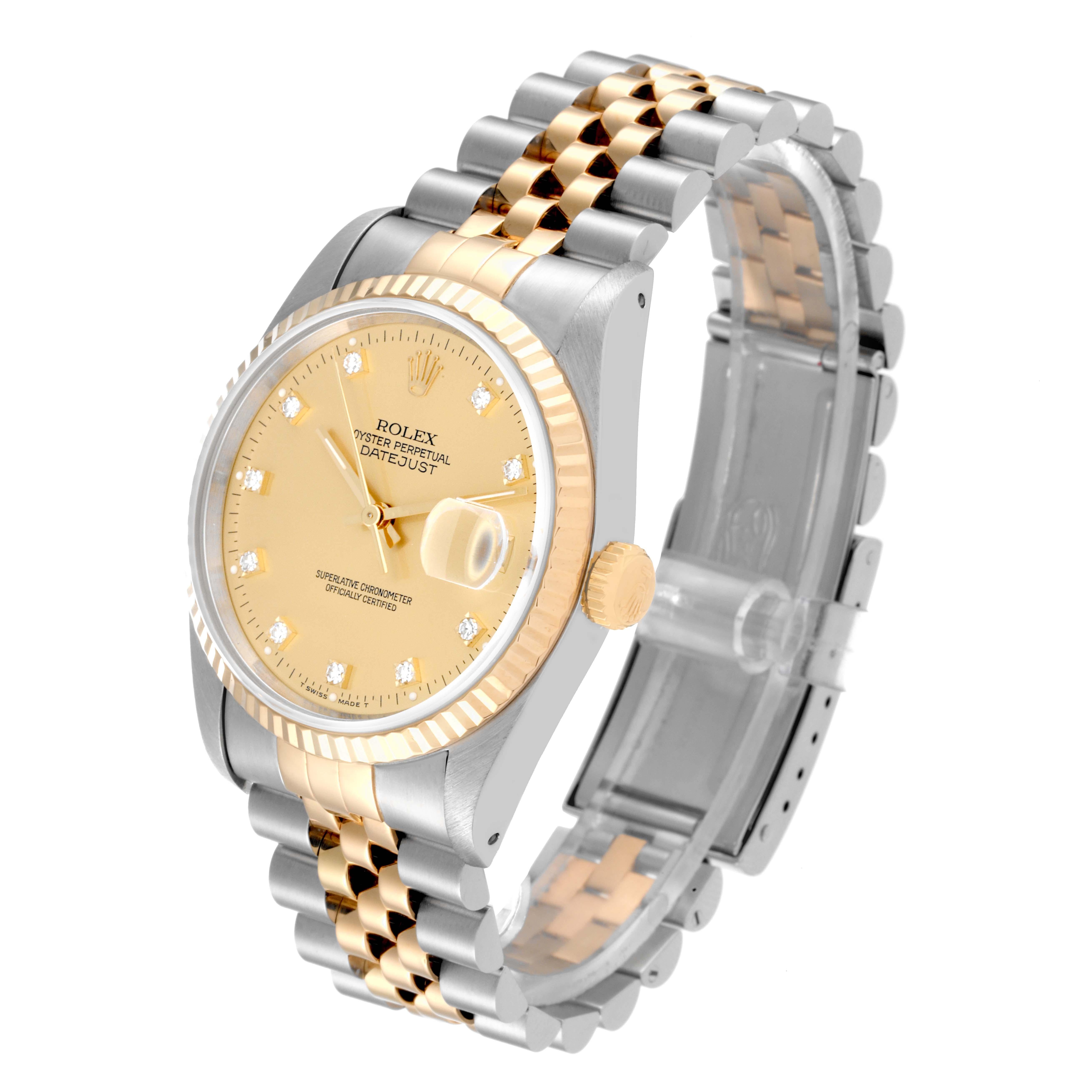 Men's Rolex Datejust Champagne Diamond Dial Steel Yellow Gold Mens Watch 16233