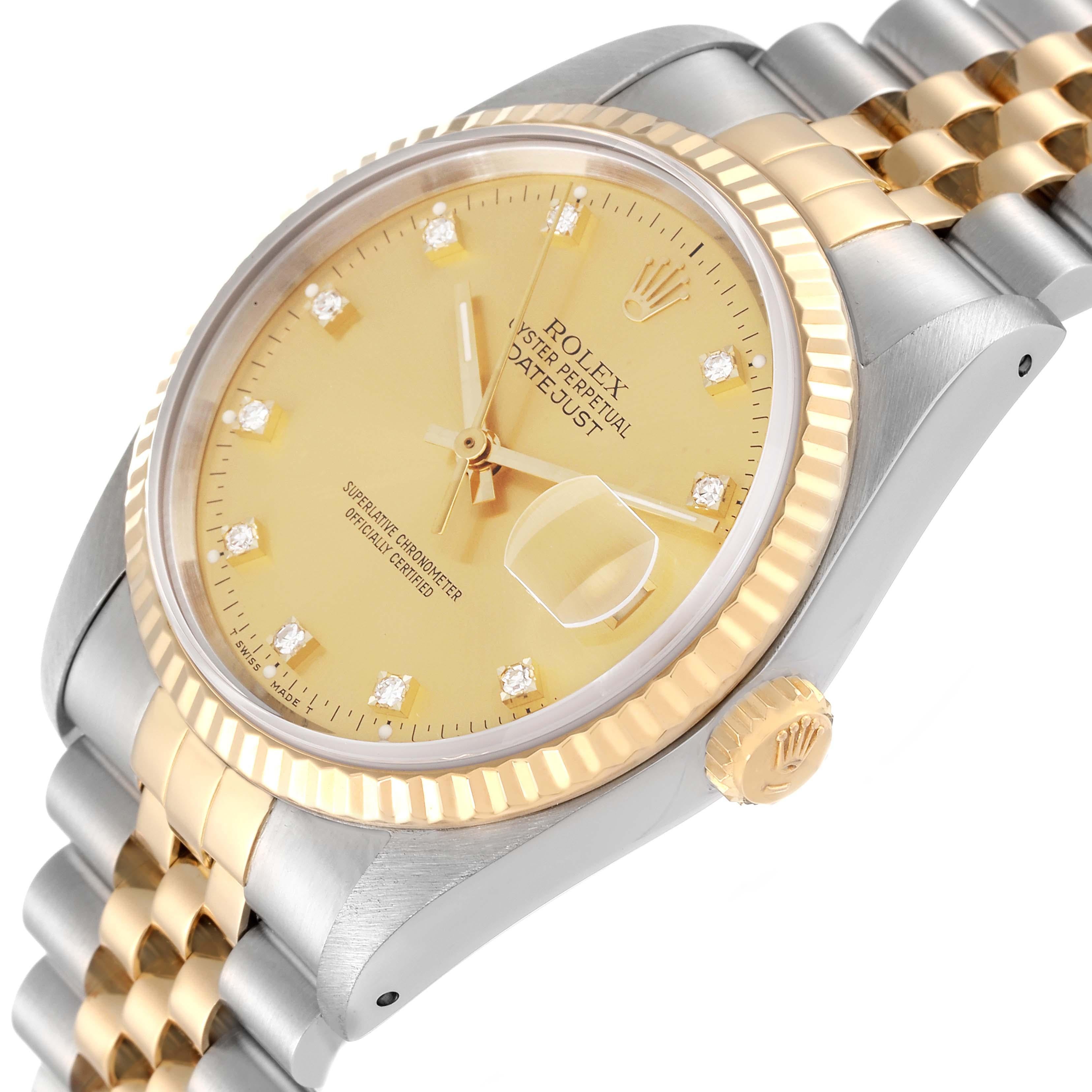 Rolex Datejust Champagne Diamond Dial Steel Yellow Gold Mens Watch 16233 For Sale 1