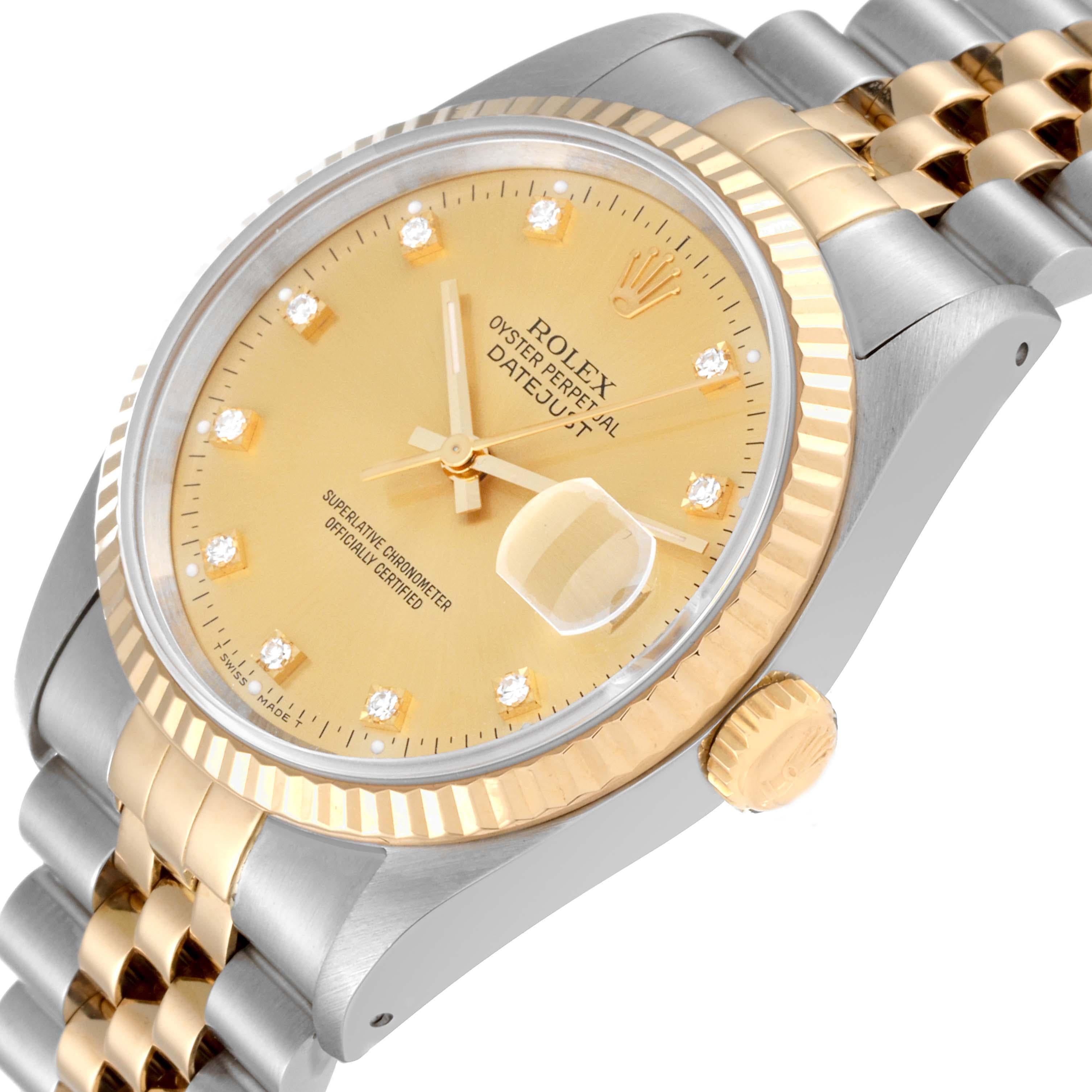 Rolex Datejust Champagne Diamond Dial Steel Yellow Gold Mens Watch 16233 In Good Condition For Sale In Atlanta, GA