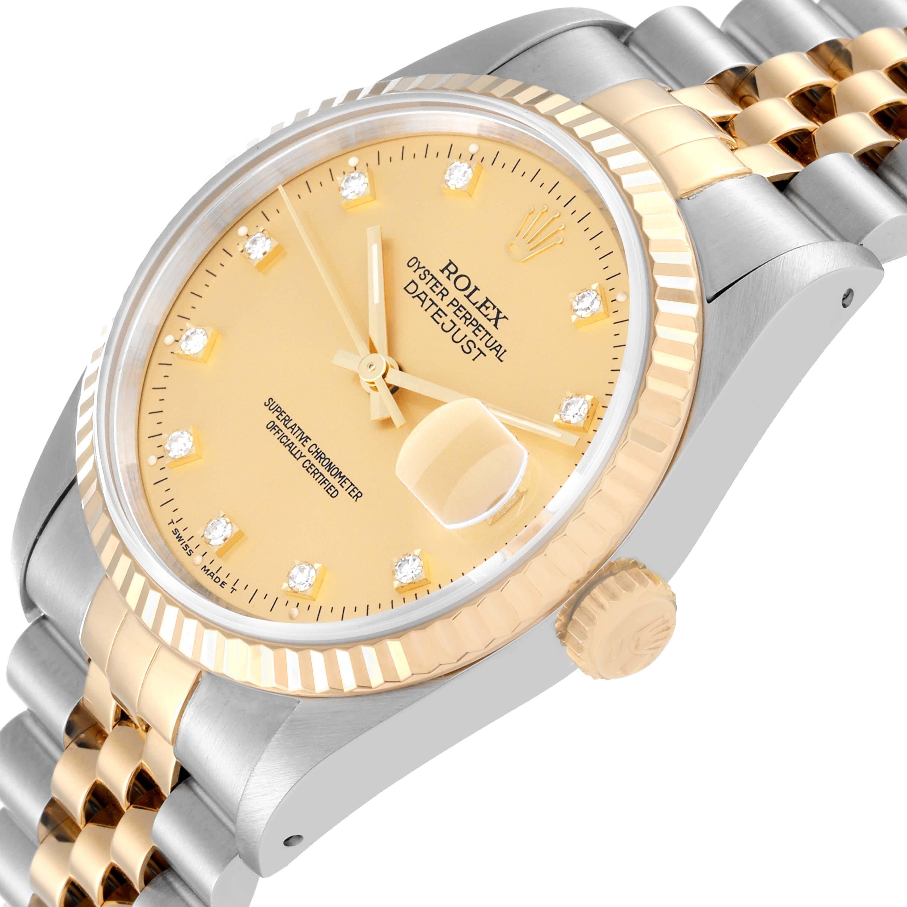 Rolex Datejust Champagne Diamond Dial Steel Yellow Gold Mens Watch 16233 For Sale 1