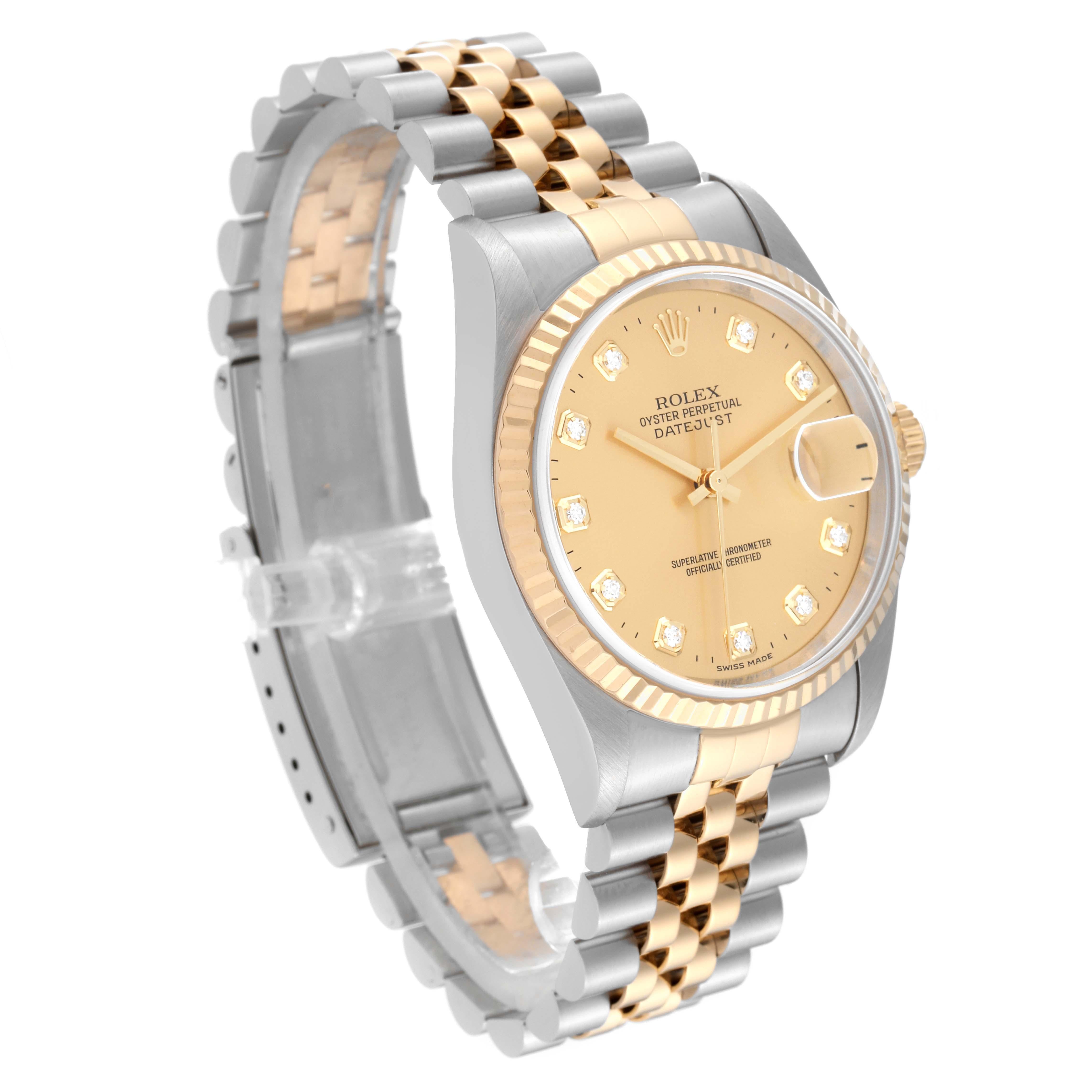 Rolex Datejust Champagne Diamond Dial Steel Yellow Gold Mens Watch 16233 1