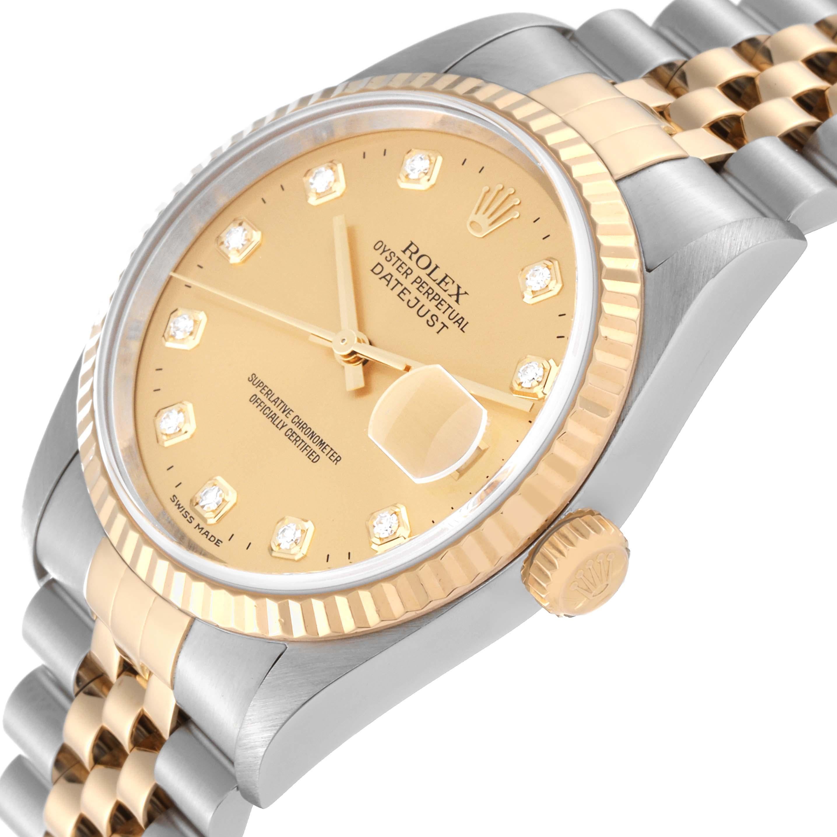Rolex Datejust Champagne Diamond Dial Steel Yellow Gold Mens Watch 16233 2