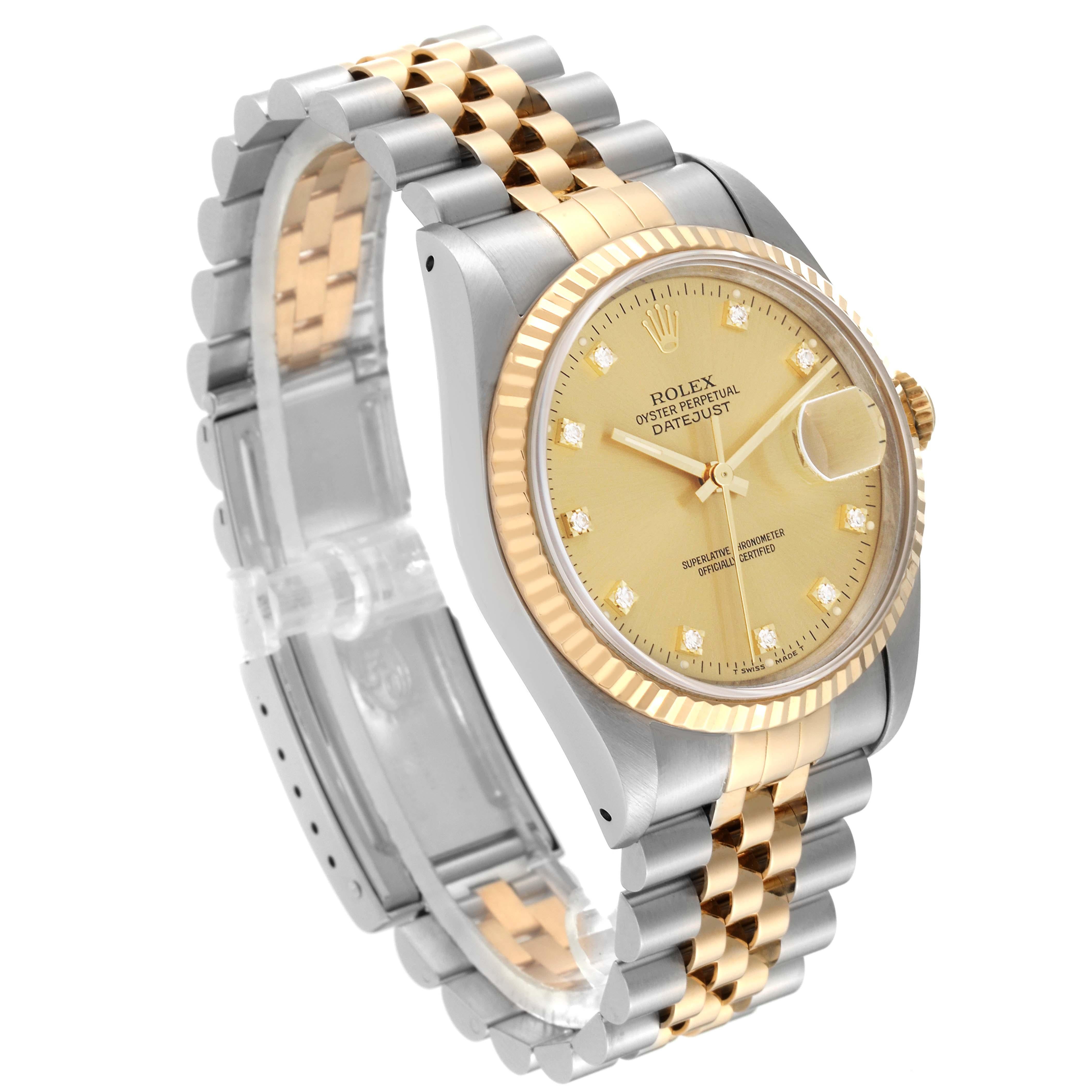 Rolex Datejust Champagne Diamond Dial Steel Yellow Gold Mens Watch 16233 For Sale 3