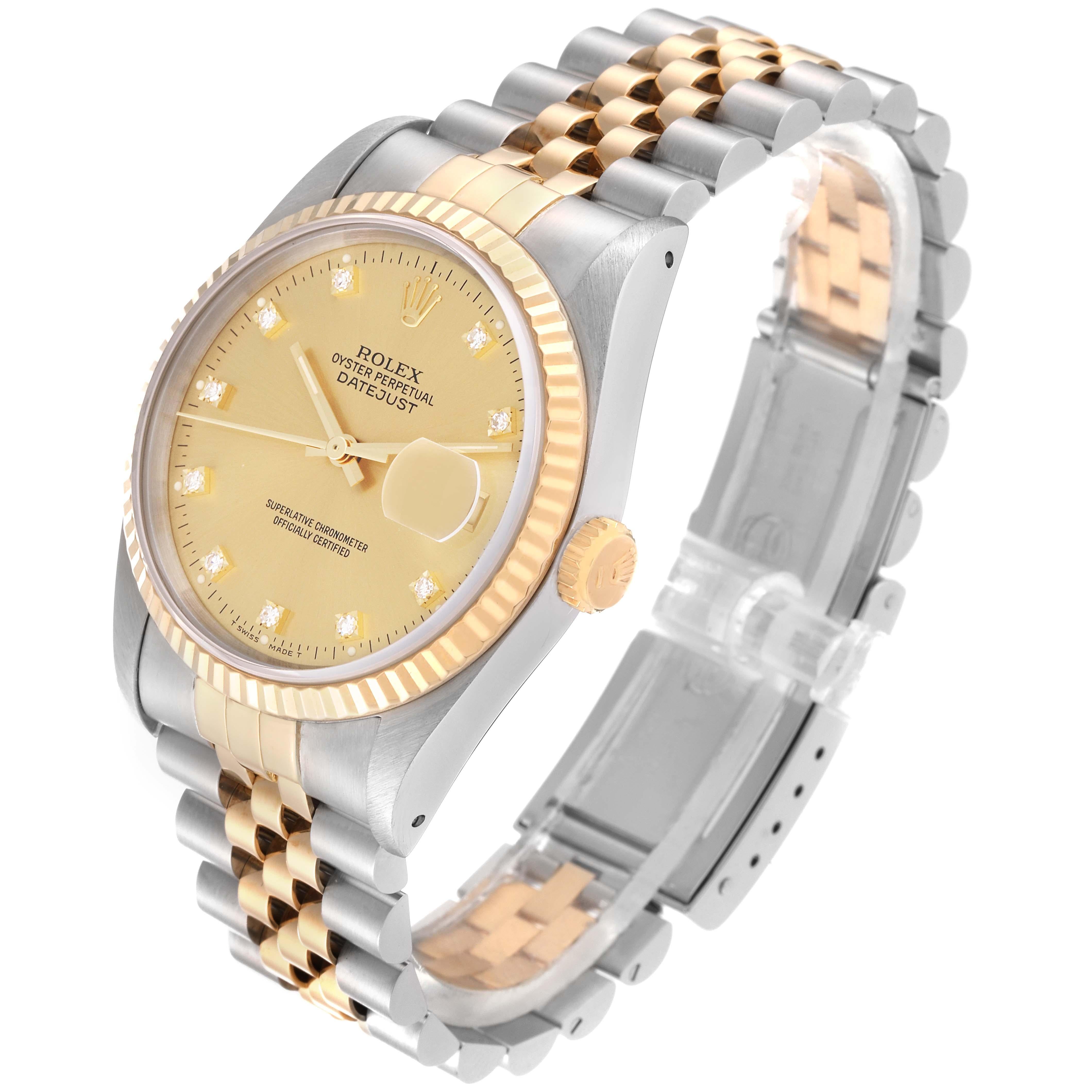 Rolex Datejust Champagne Diamond Dial Steel Yellow Gold Mens Watch 16233 For Sale 4