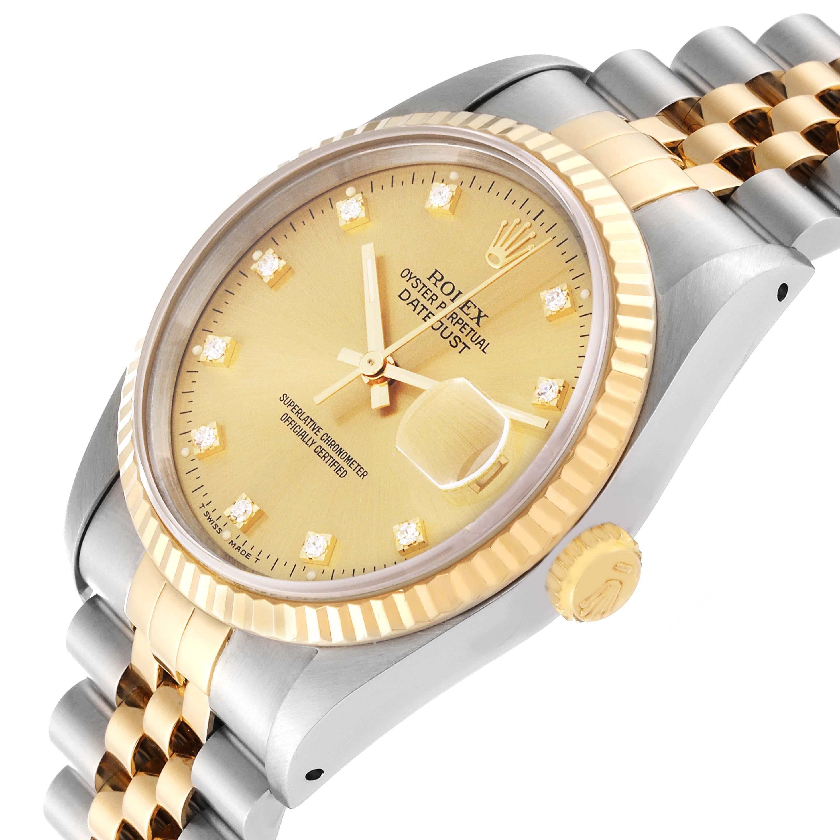Rolex Datejust Champagne Diamond Dial Steel Yellow Gold Mens Watch 16233 For Sale 4