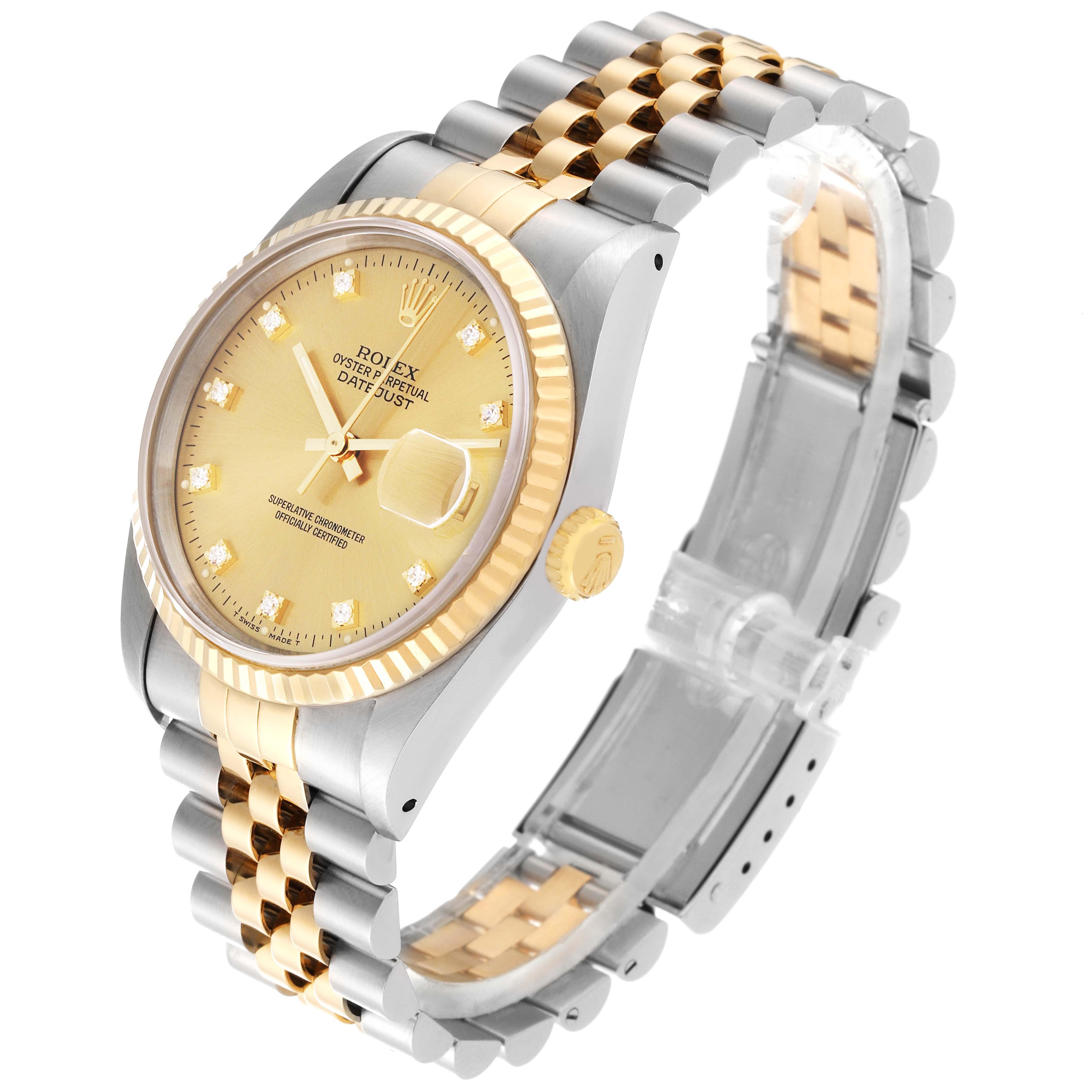 Rolex Datejust Champagne Diamond Dial Steel Yellow Gold Mens Watch 16233 For Sale 5