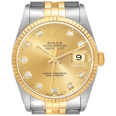 Rolex Datejust Champagne Diamond Dial Steel Yellow Gold Mens Watch 16233