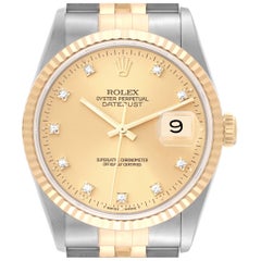 Rolex Datejust Champagne Diamond Dial Steel Yellow Gold Mens Watch 16233