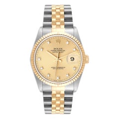 Rolex Datejust Champagne Diamond Dial Steel Yellow Gold Mens Watch 16233