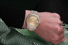 Rolex Datejust Champagne Index Dial Automatic Diamond Wrist Watch Two Tone