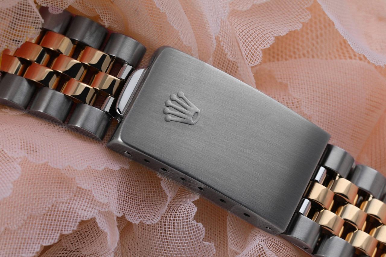 Taille ronde Montre-bracelet Rolex Datejust champagne à cadran automatique et diamants, bicolore en vente