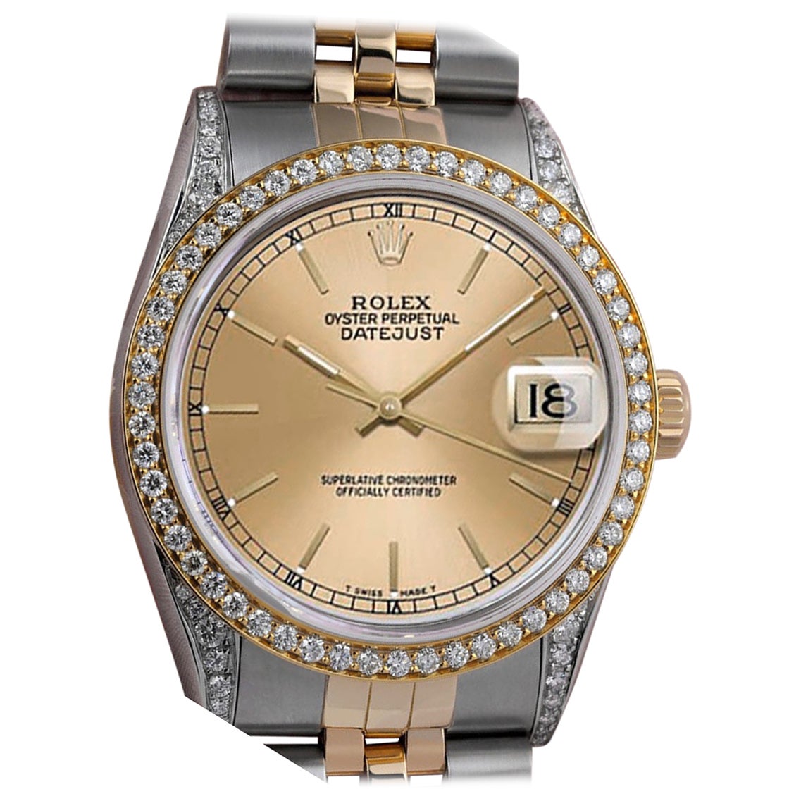 Rolex Datejust Champagne Esfera Indice Reloj de Pulsera Automatico Diamante Reloj Dos Tonos