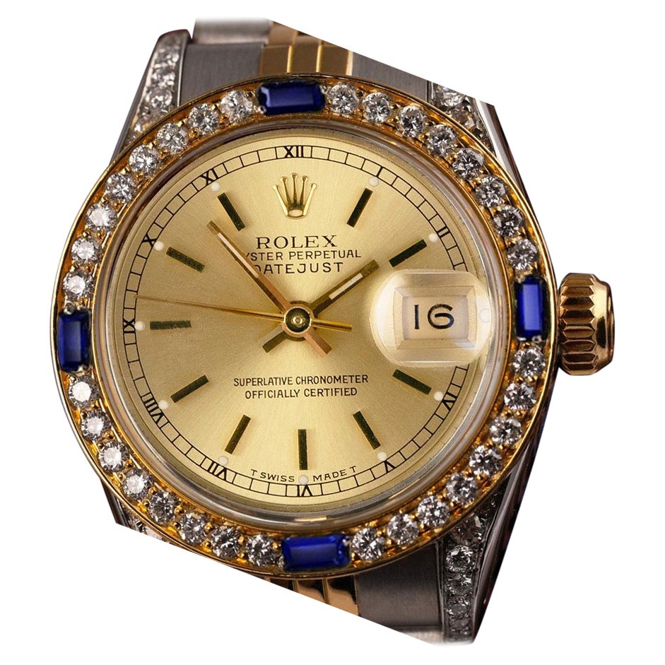 Rolex Datejust Champagne Index Dial Two Tone Watch Sapphires & Diamonds 69173