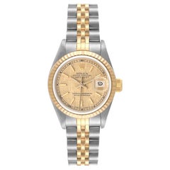 Rolex Datejust Champagne Linen Dial Ladies Watch 69173 Box Papers