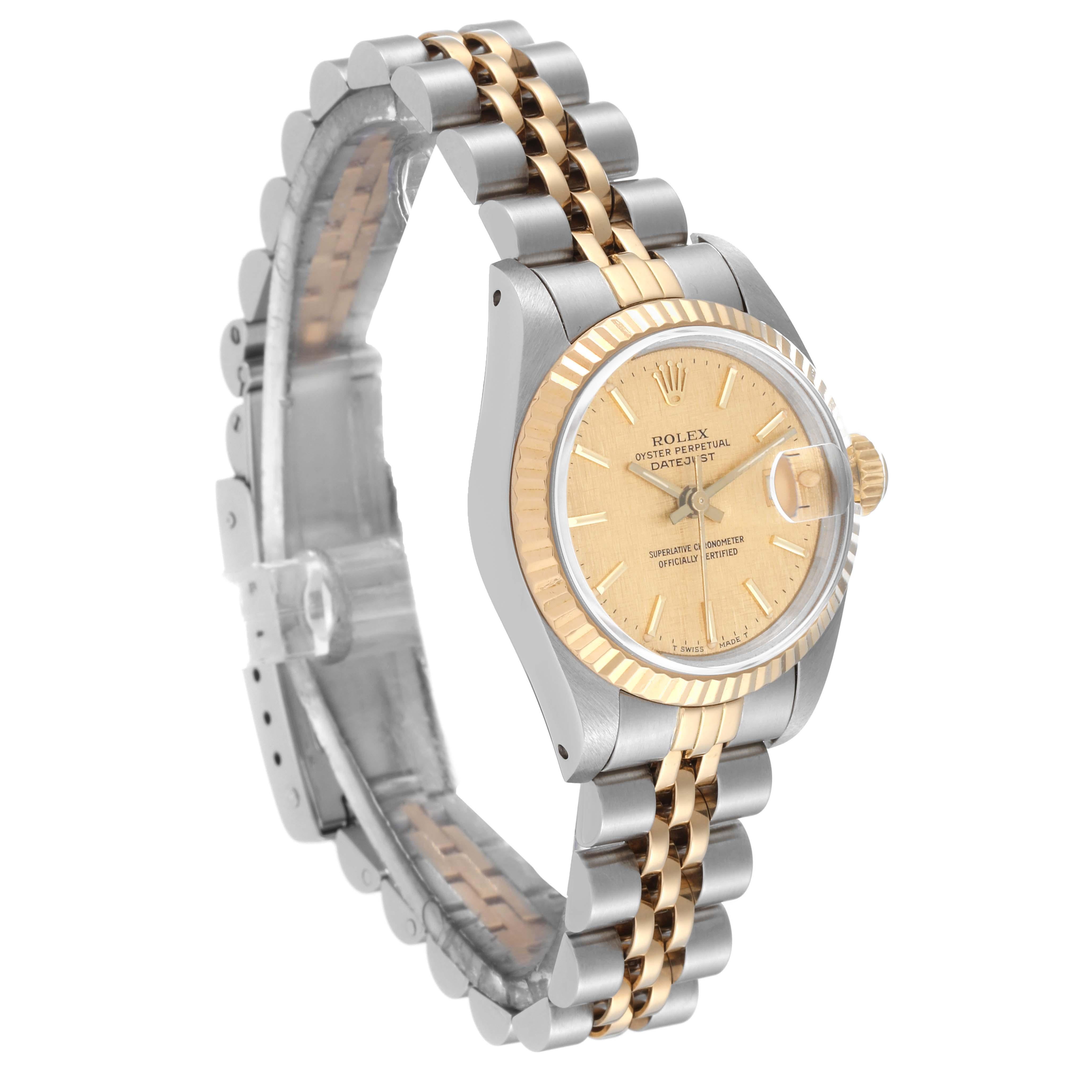 Rolex Datejust Champagne Linen Dial Steel Yellow Gold Ladies Watch 69173 For Sale 6