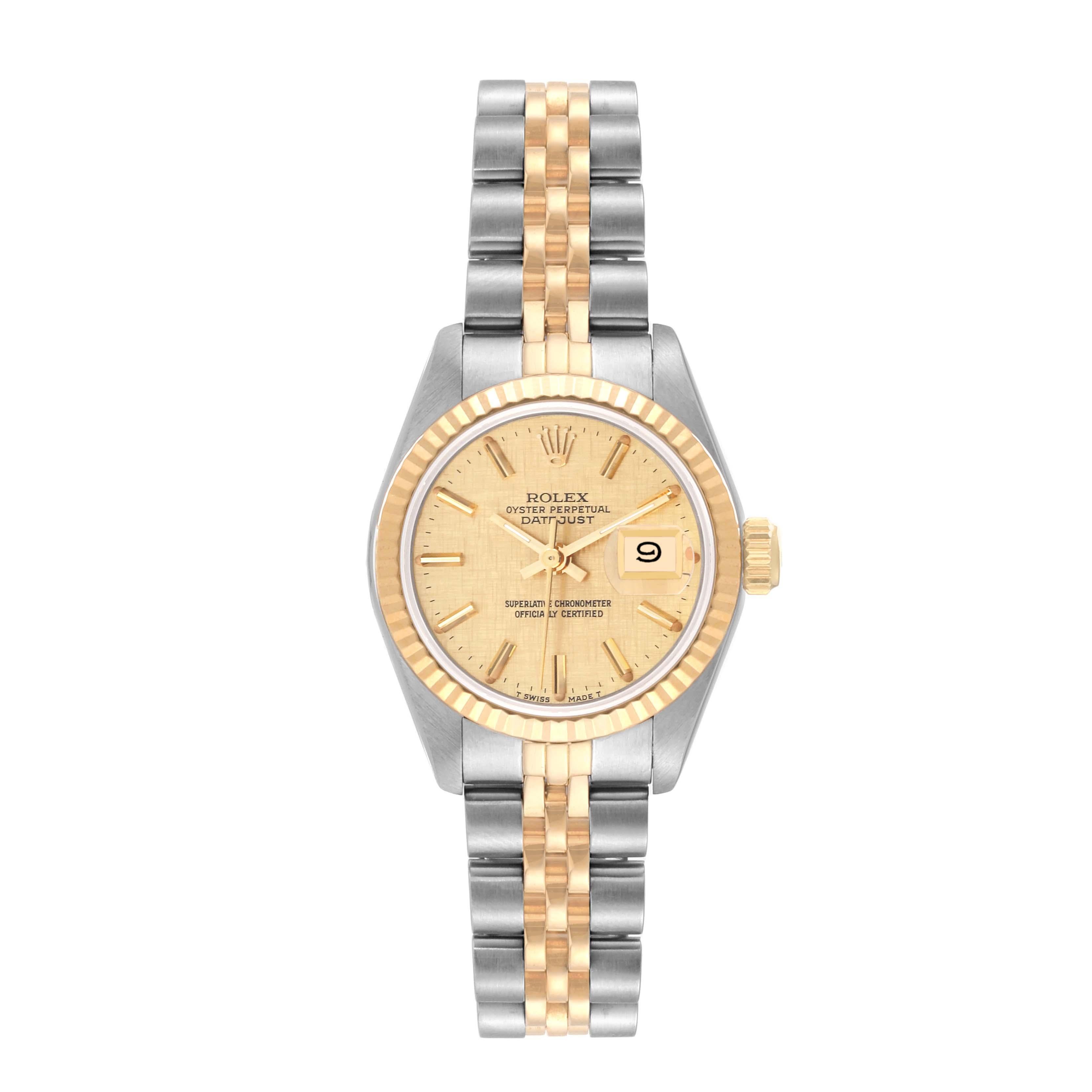 Women's Rolex Datejust Champagne Linen Dial Steel Yellow Gold Ladies Watch 69173